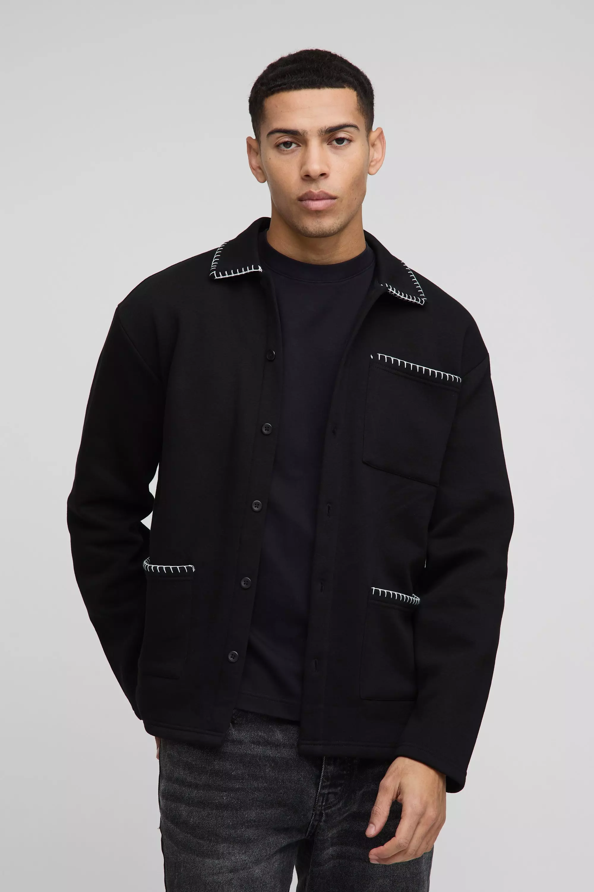 Black Dik Jersey Overhemd Met Stiksels alternatieve afbeelding