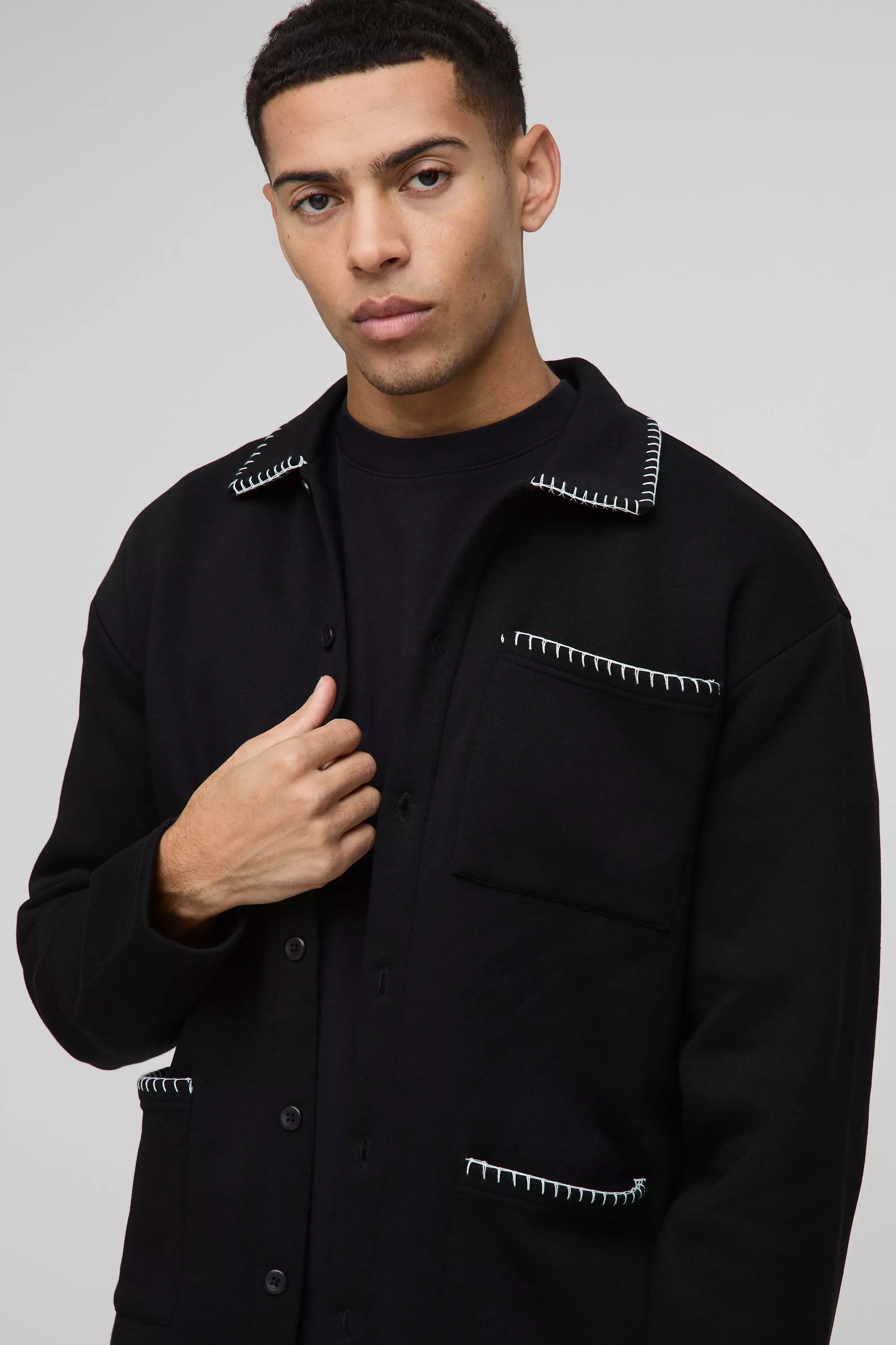Black Dik Jersey Overhemd Met Stiksels alternatieve afbeelding
