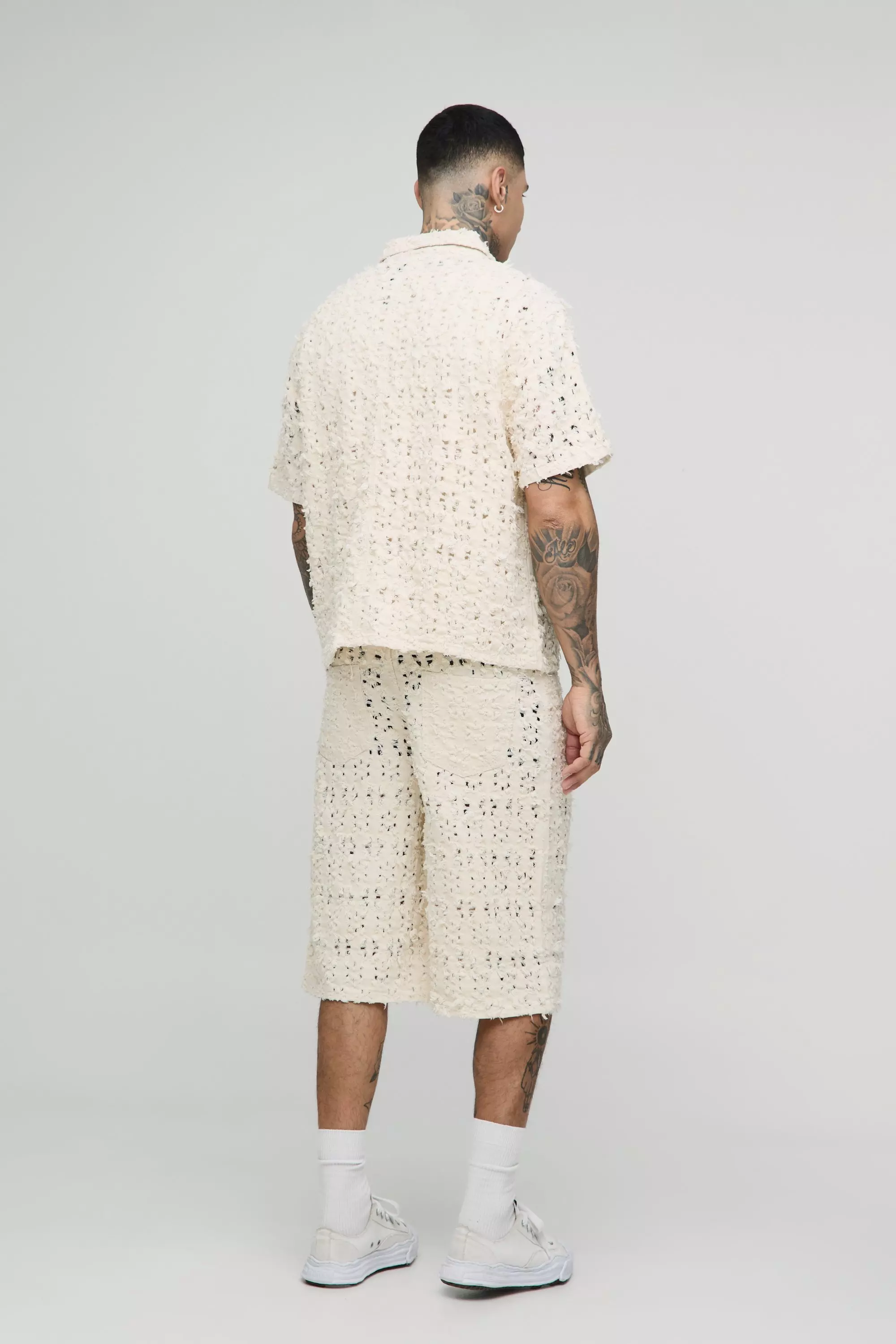 Tall Extreme Distressed Boxy Revere Shirt | boohooMAN USA