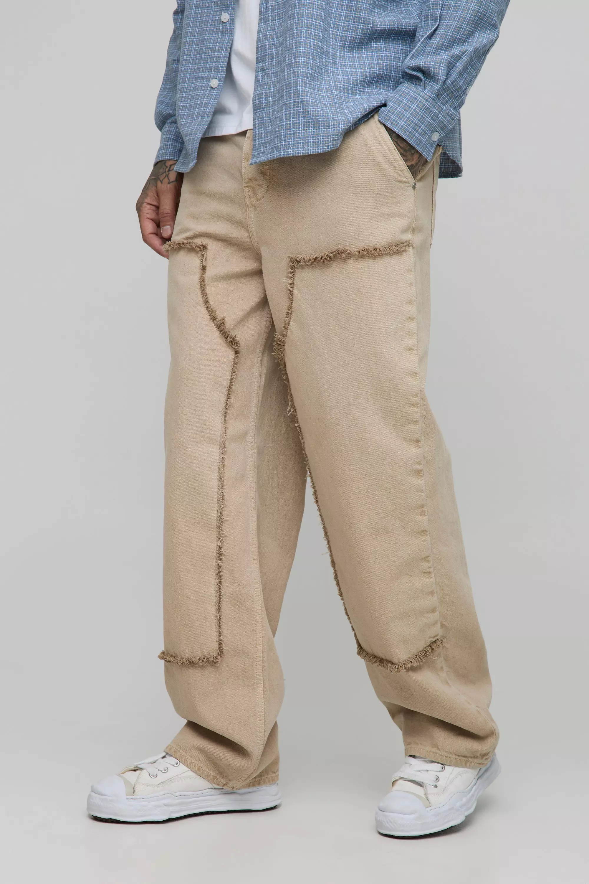 Tall Raw Edge Straight Fit Overdye Carpenter Jeans Stone