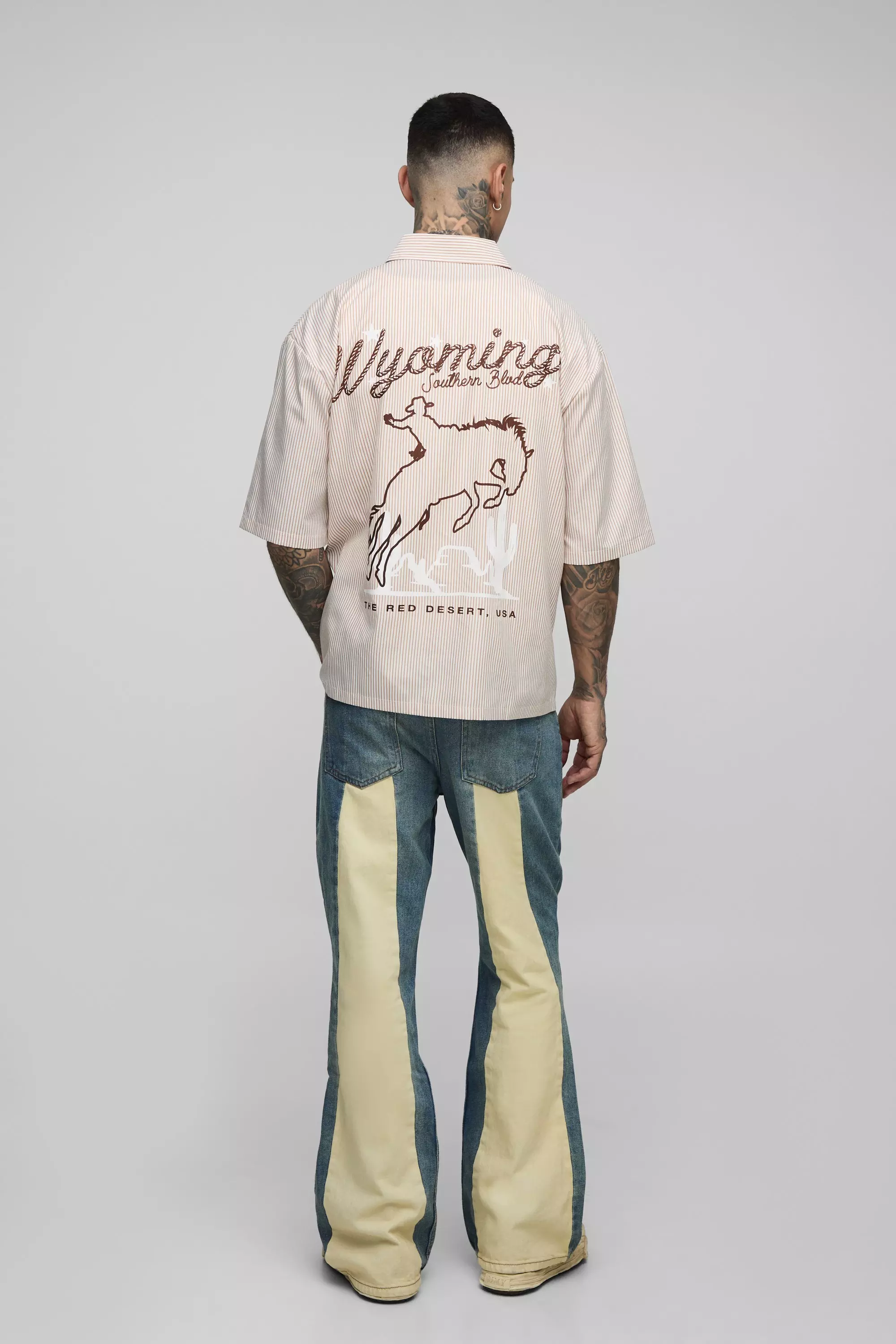 Tall Gusset Back Panel Relaxed Flared Jeans | boohooMAN USA