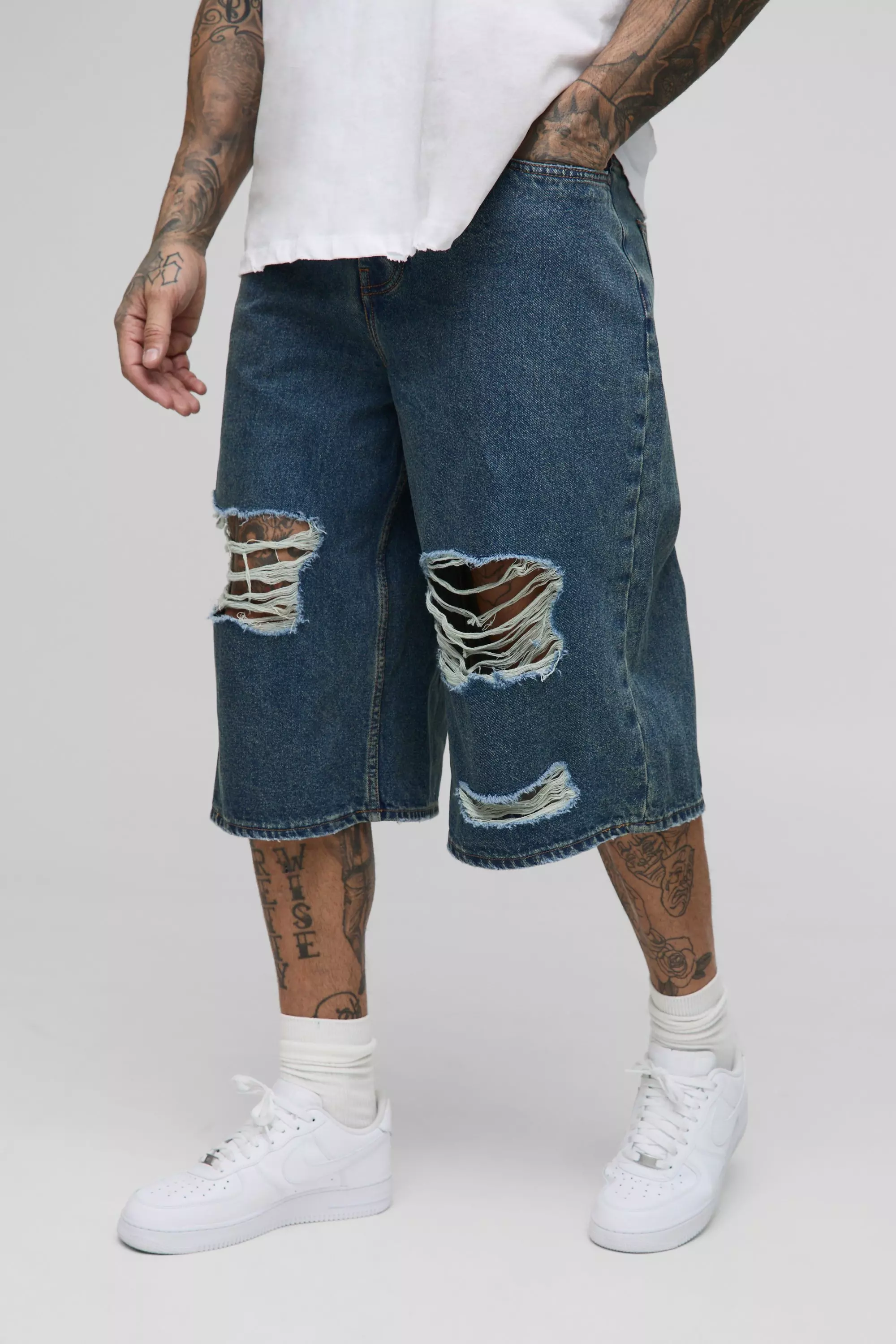 Antique blue Tall Regular Fit Longline Extreme Rip Jorts alternative image