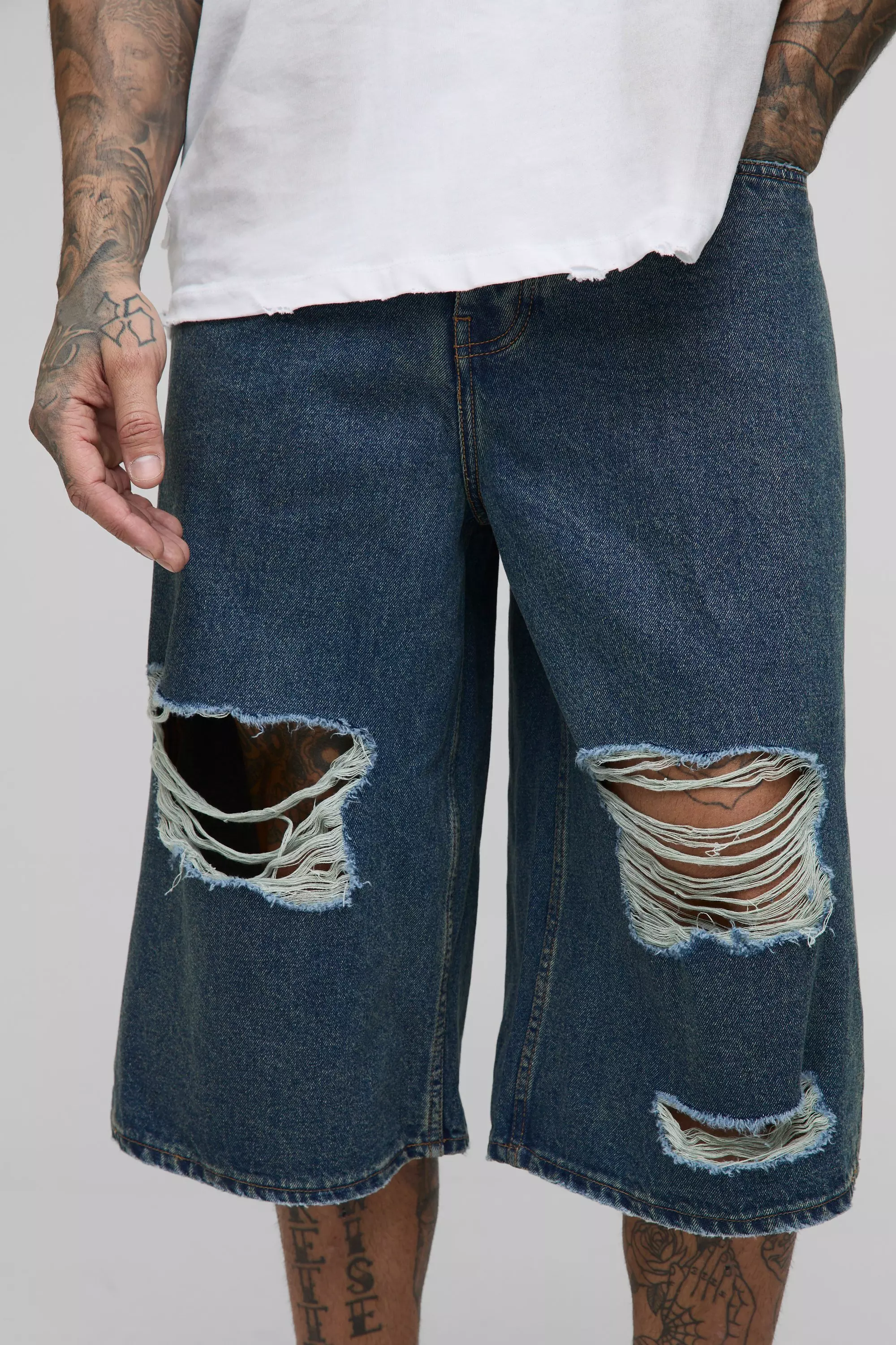 Antique blue Tall Regular Fit Longline Extreme Rip Jorts alternative image