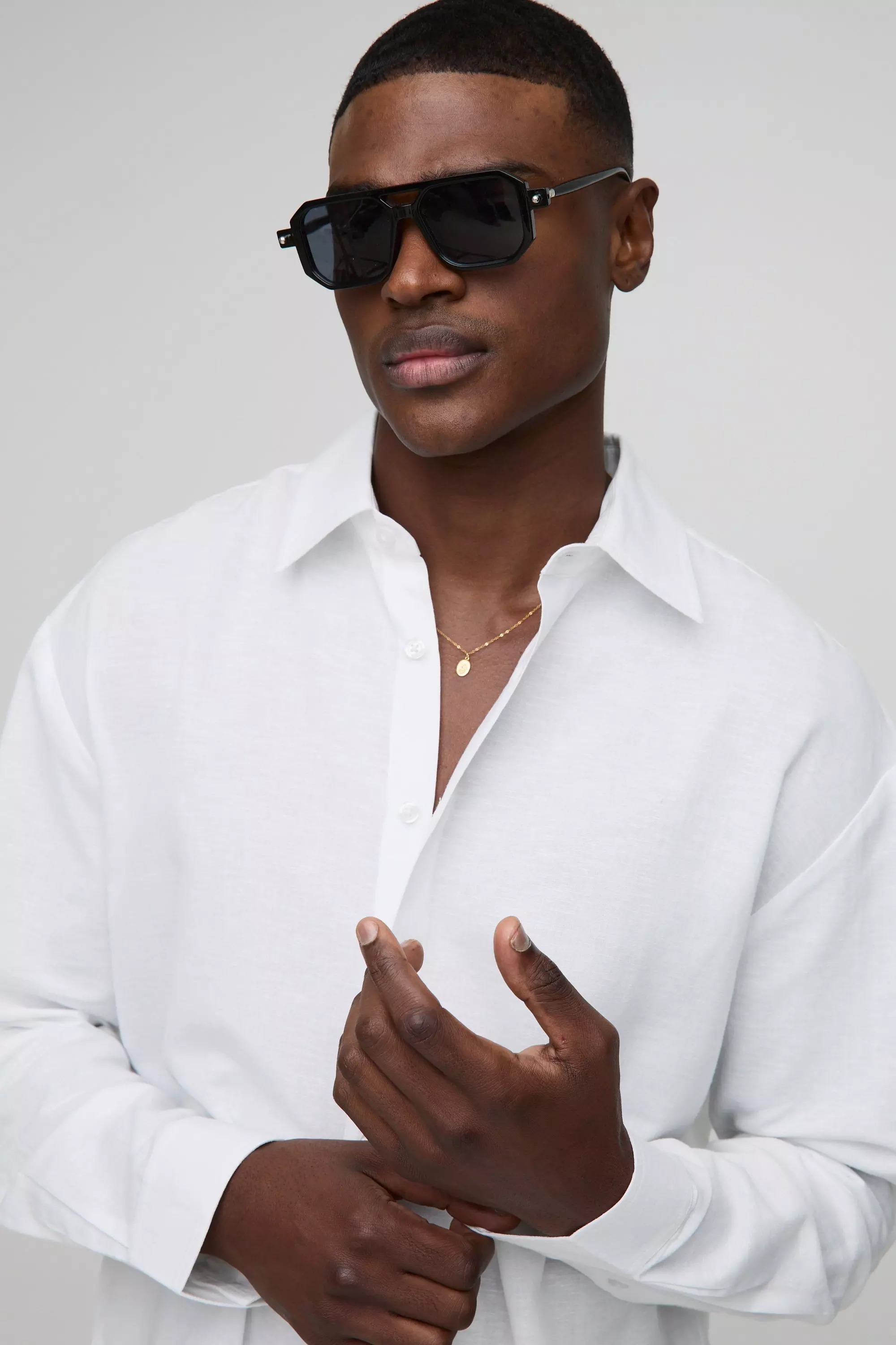 Oversized Long Sleeve Collared Linen Blend Shirt | boohooMAN USA