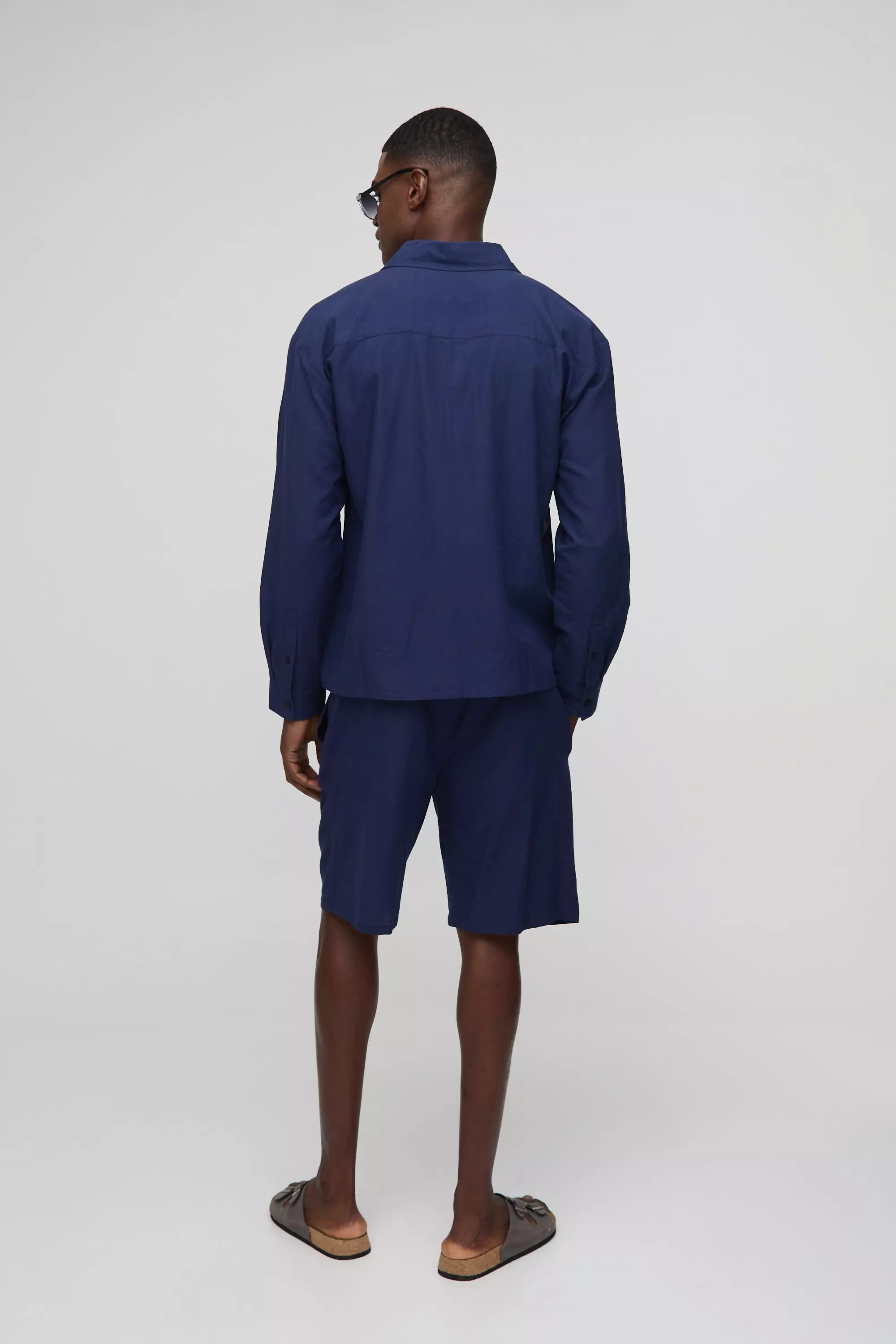 Langärmliges Oversize Leinen-Hemd mit Kragen, Navy alternatives Bild