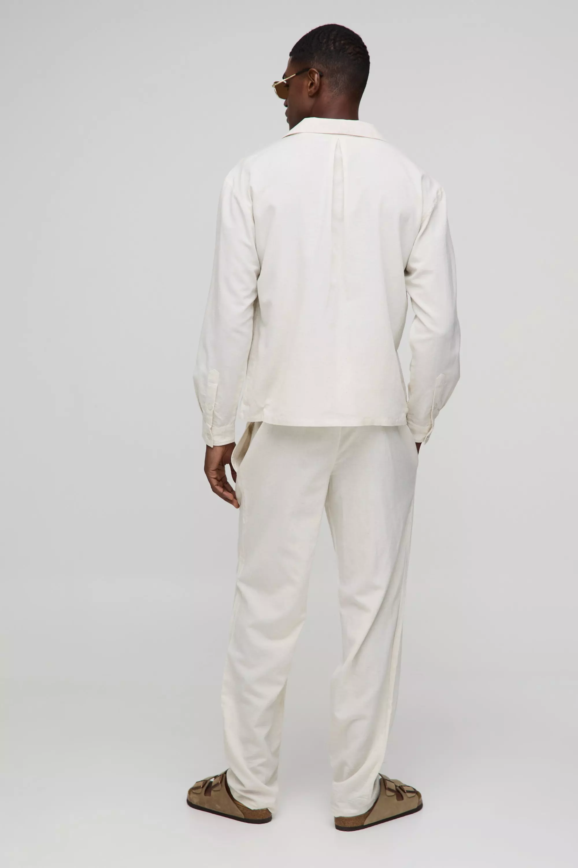 Heavyweight Linen Blend Collarless Long Sleeve Regular Fit Shirt | boohooMAN USA