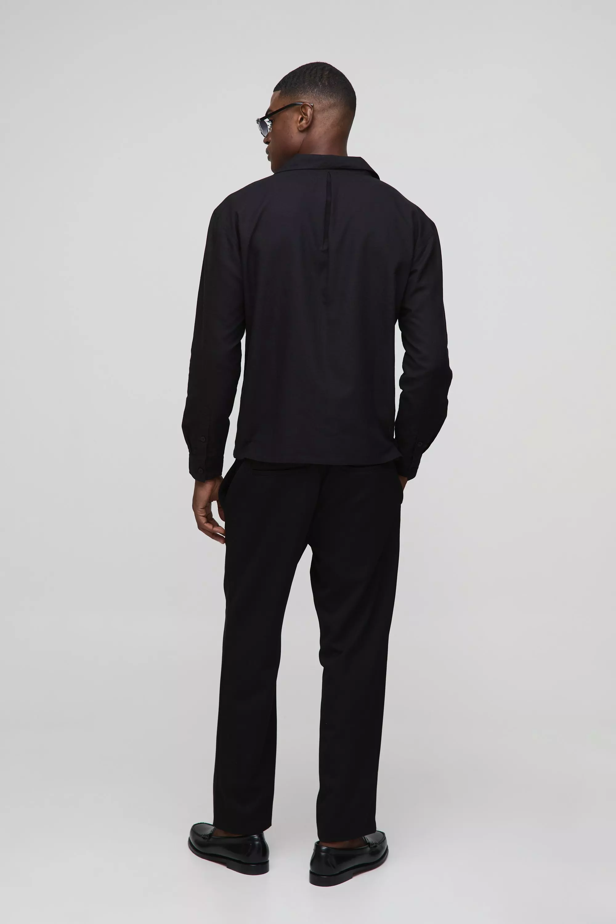 Black Oversized Linnen Wikkel Blouse Met Lange Mouwen alternatieve afbeelding