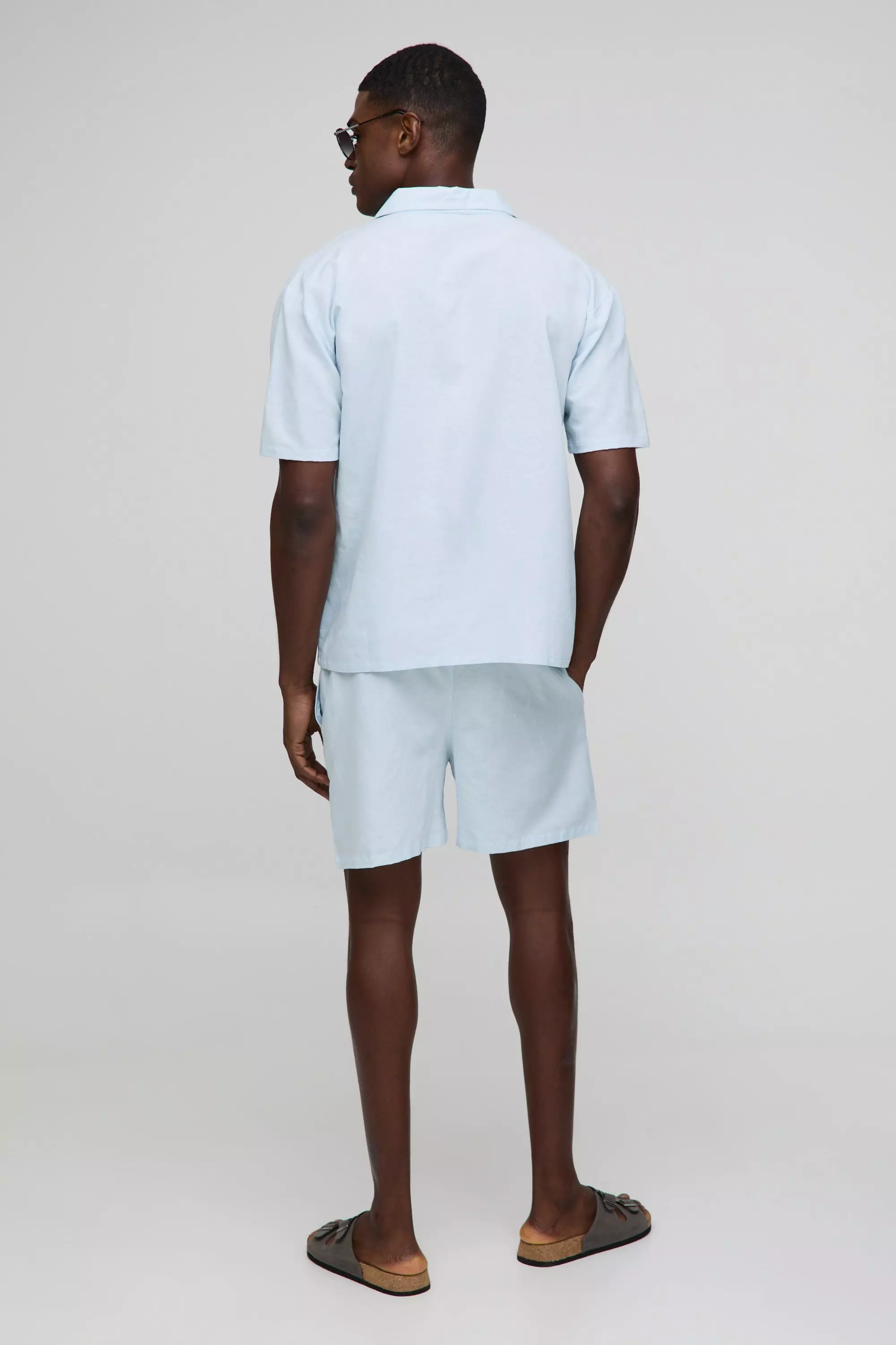 Oversized V-Neck Overhead Linen Blend Shirt | boohooMAN USA