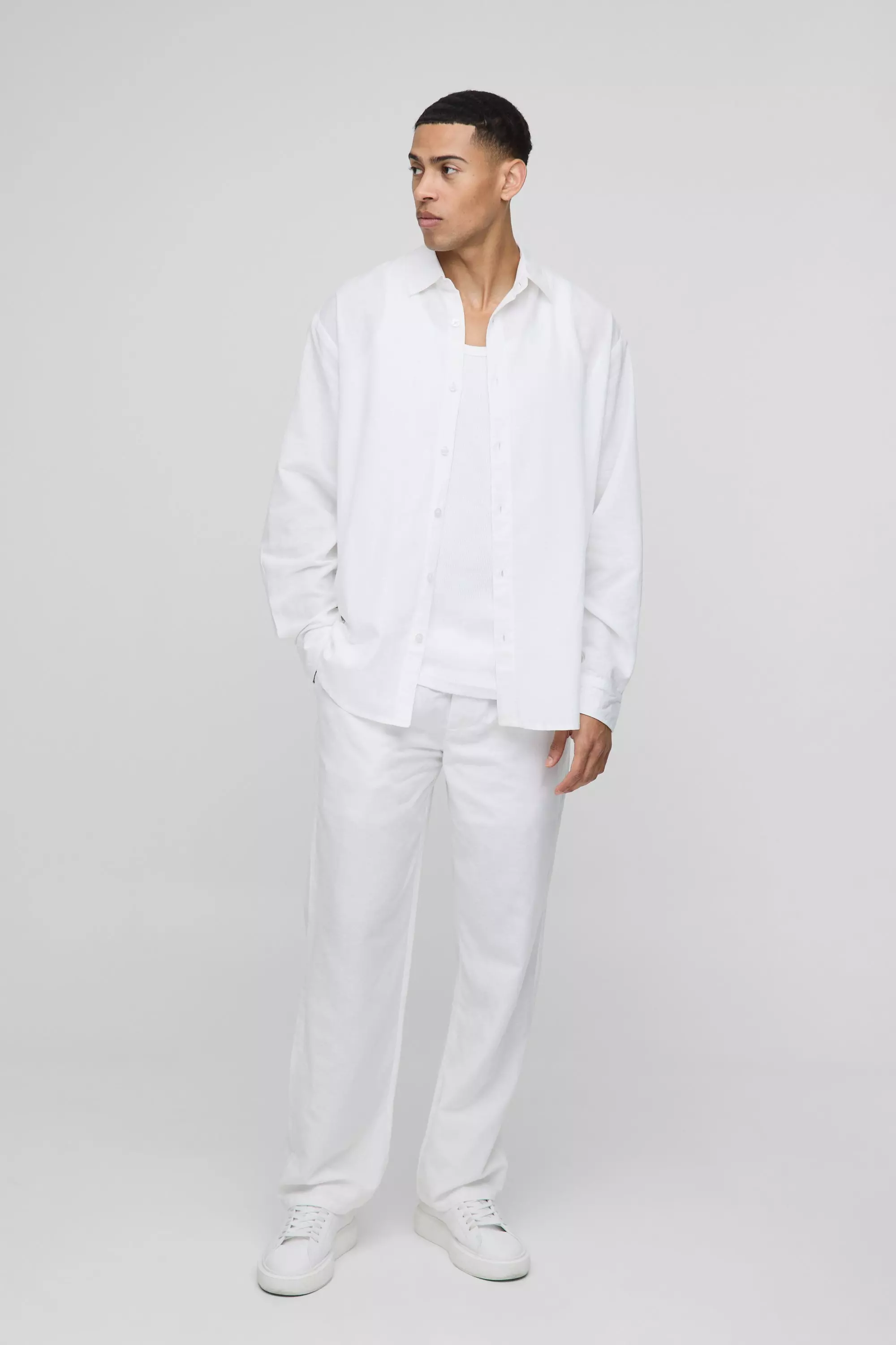 Super Oversized Linen Shirt & Relaxed Trouser Set White