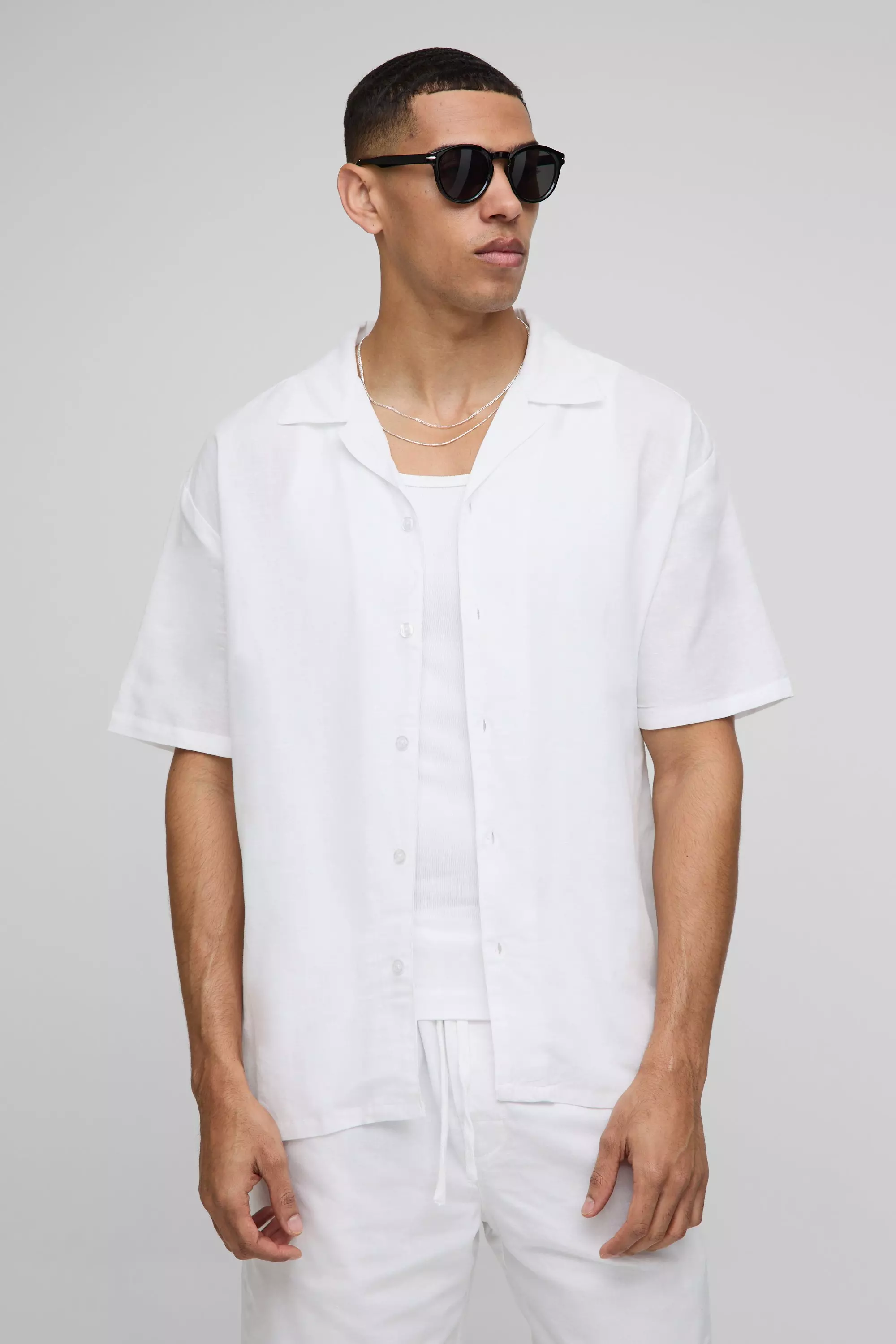Kurzärmliges Oversize Leinen-Hemd, White alternatives Bild