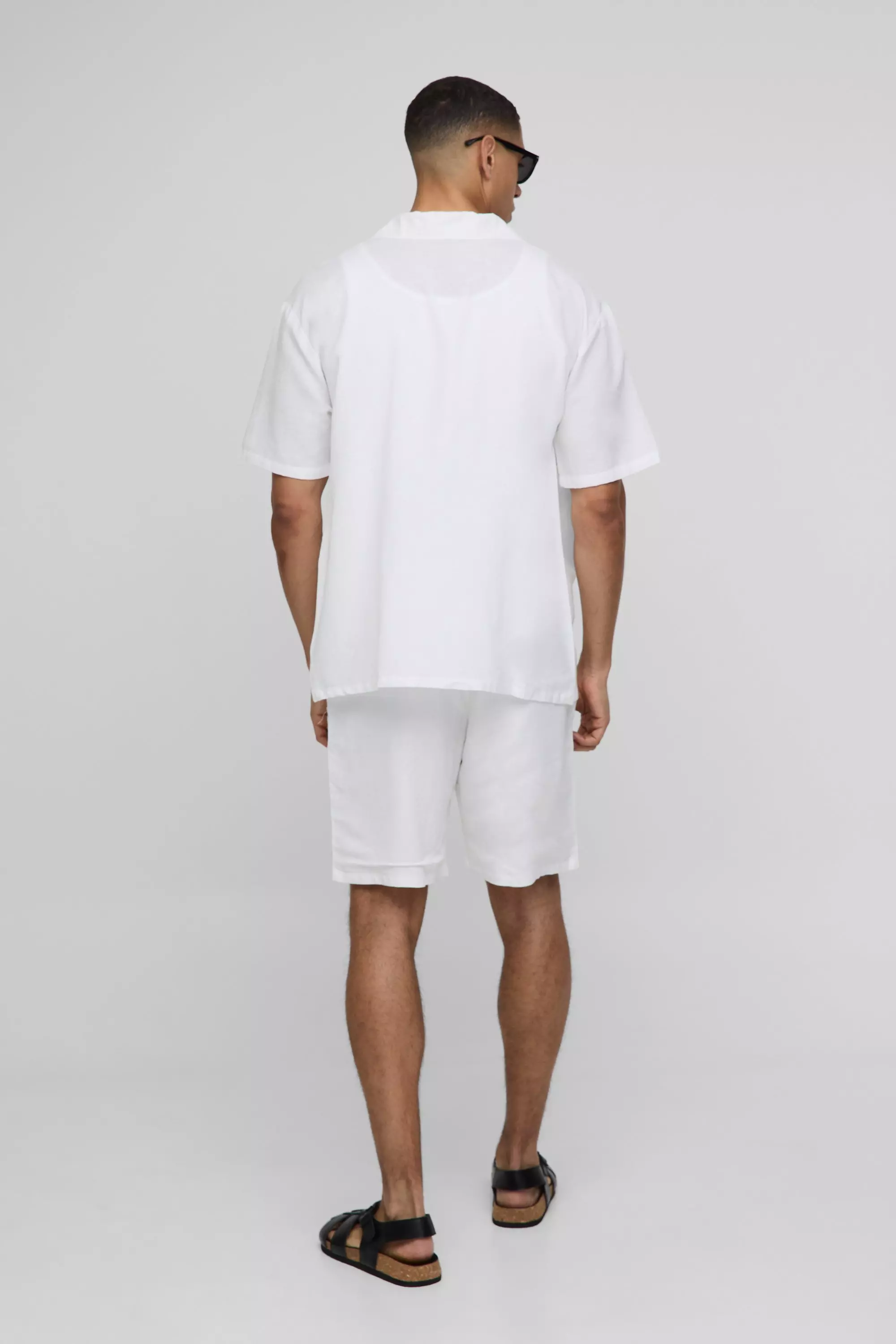 Kurzärmliges Oversize Leinen-Hemd, White alternatives Bild
