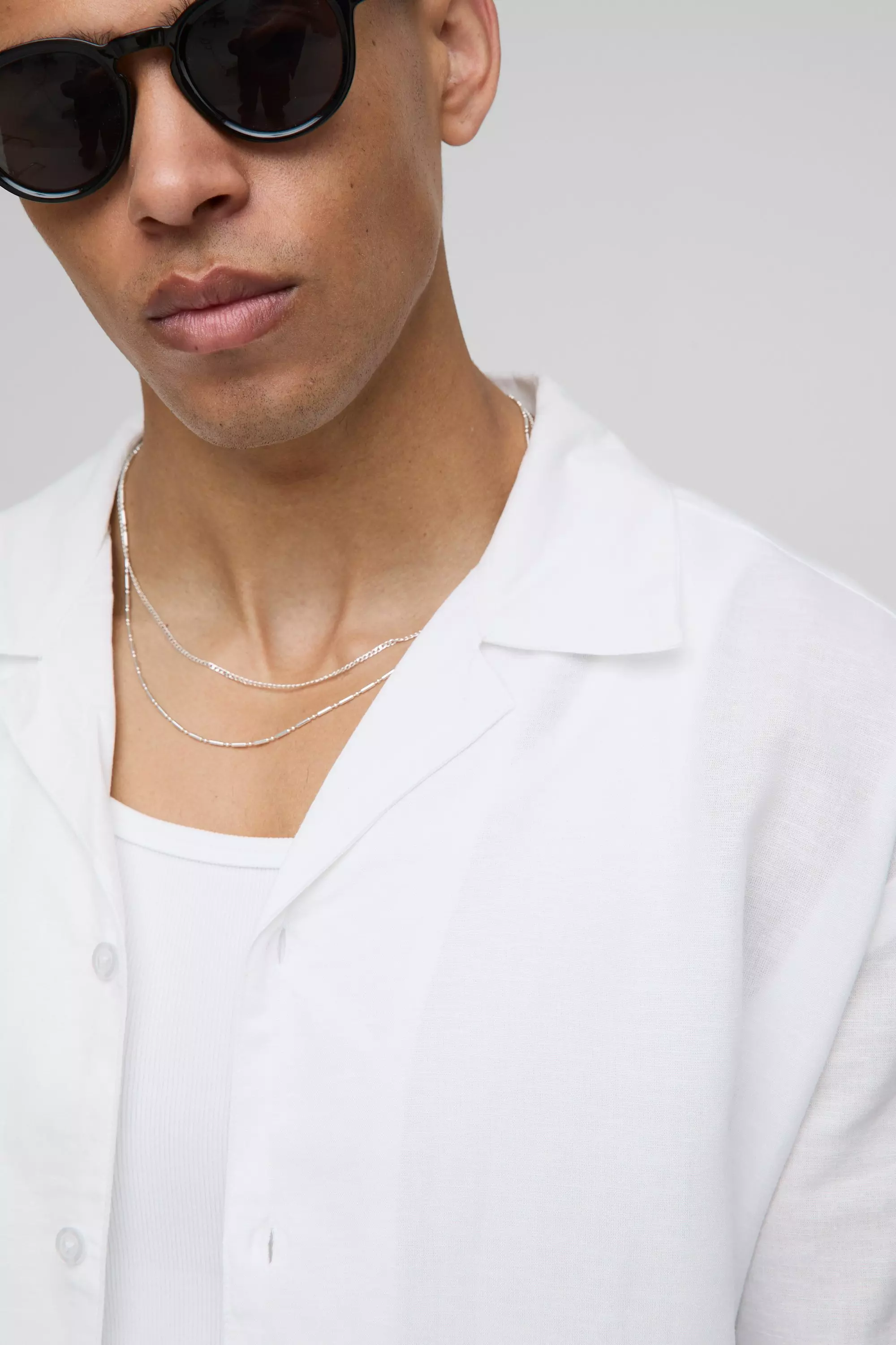 Kurzärmliges Oversize Leinen-Hemd, White alternatives Bild