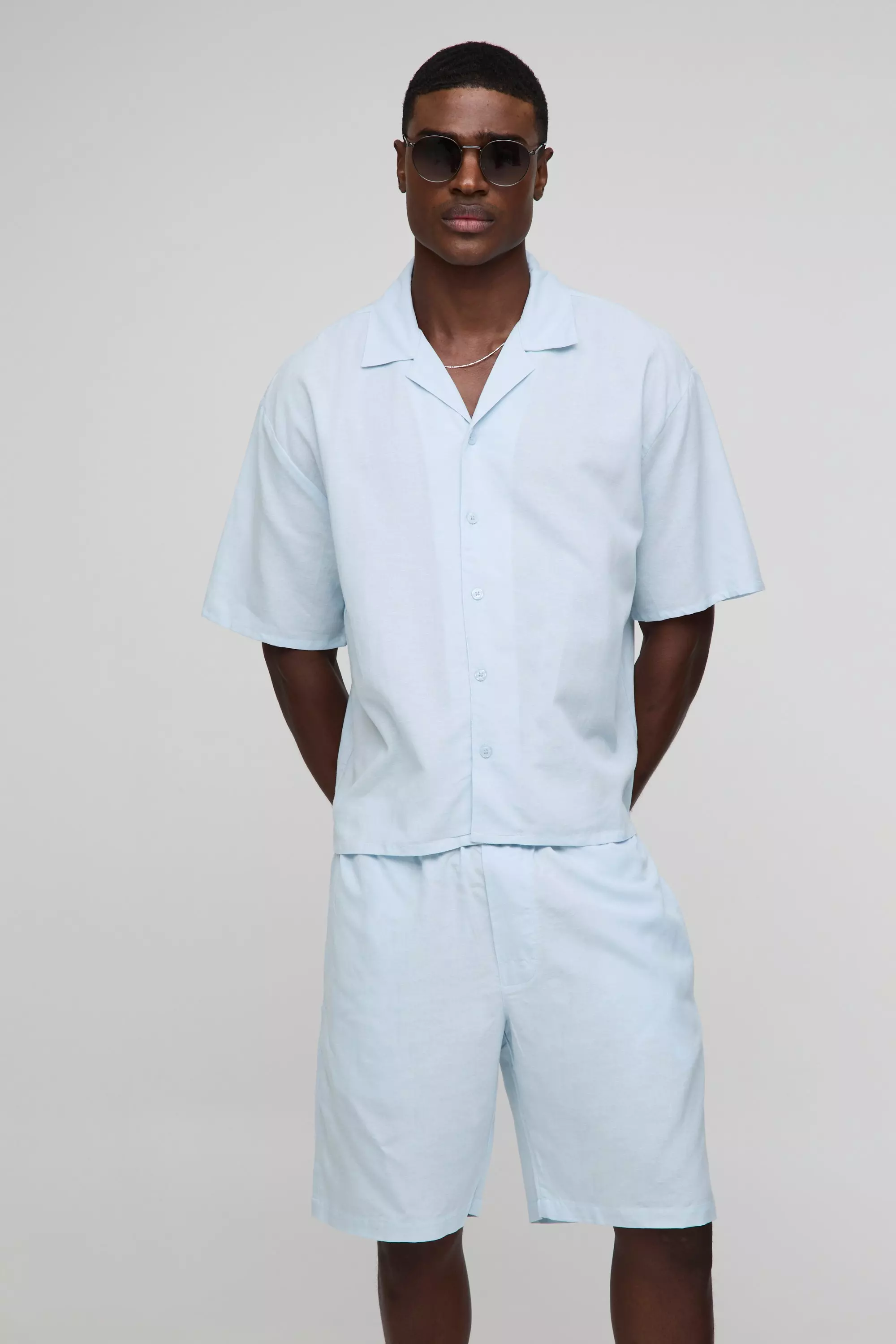 Oversize Leinen-Hemd & Shorts, Light blue alternatives Bild