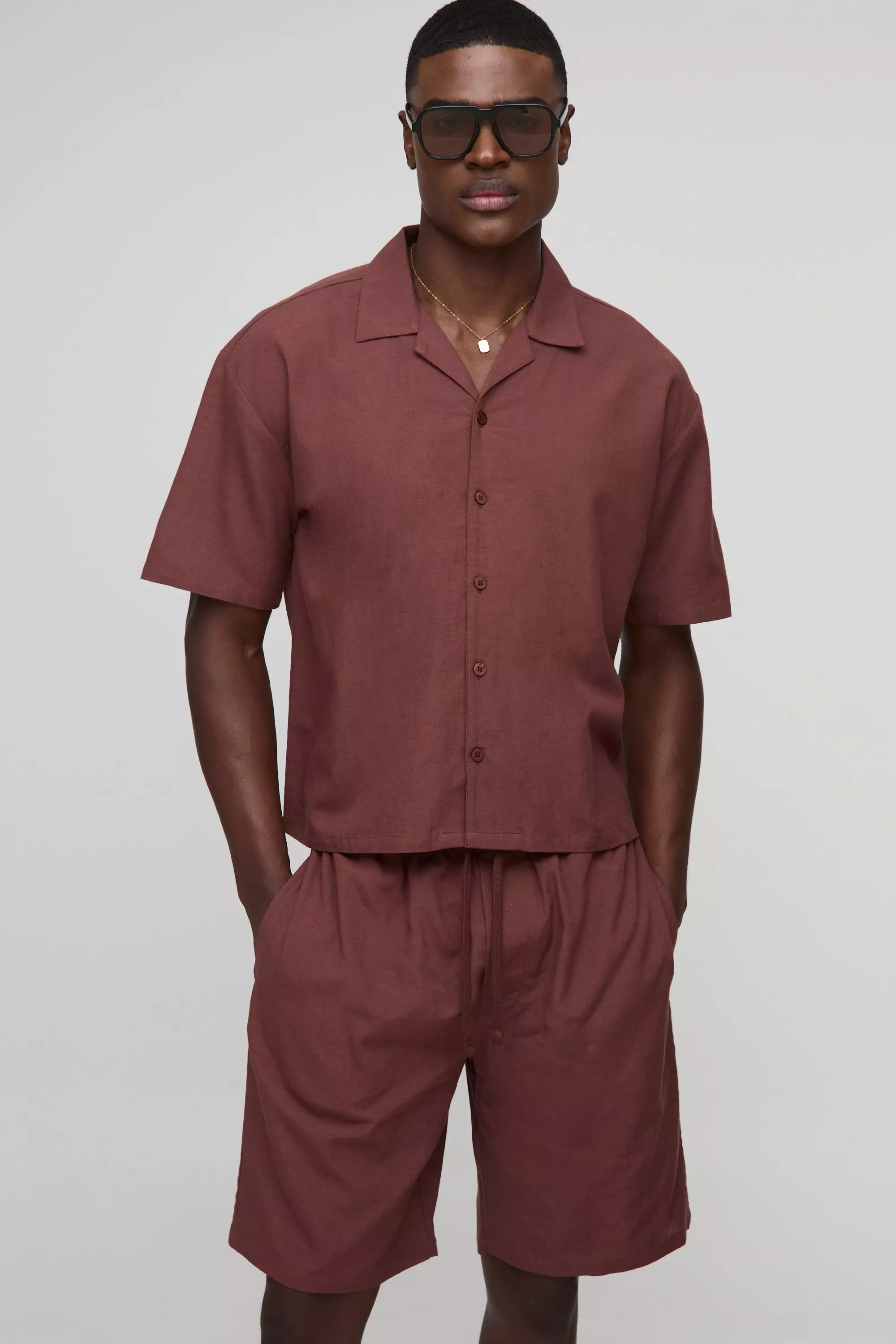 Ensemble oversize avec chemise et short, Chocolate autre image