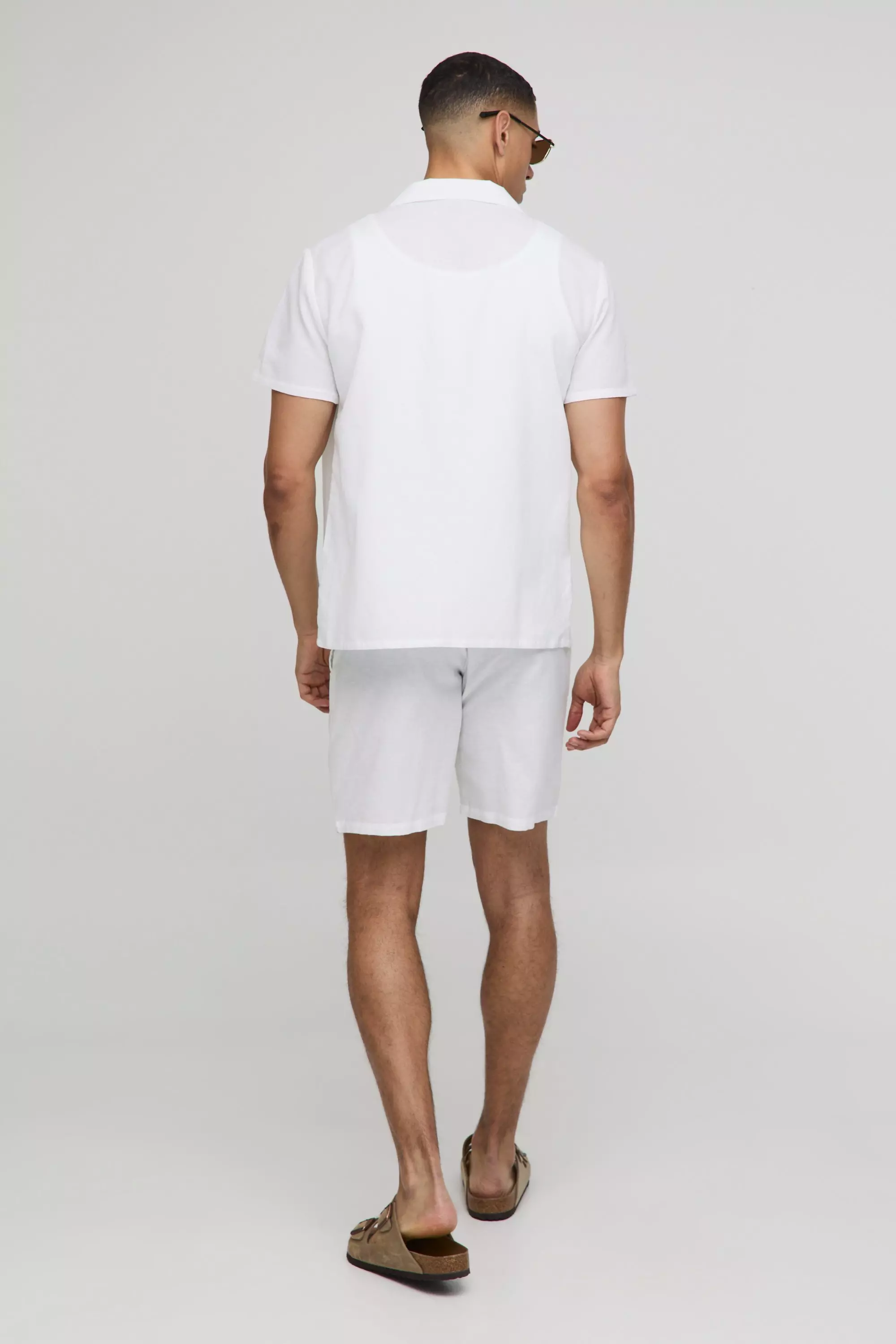 Regular Revere Linen Look Shirt & Short Set | boohooMAN USA