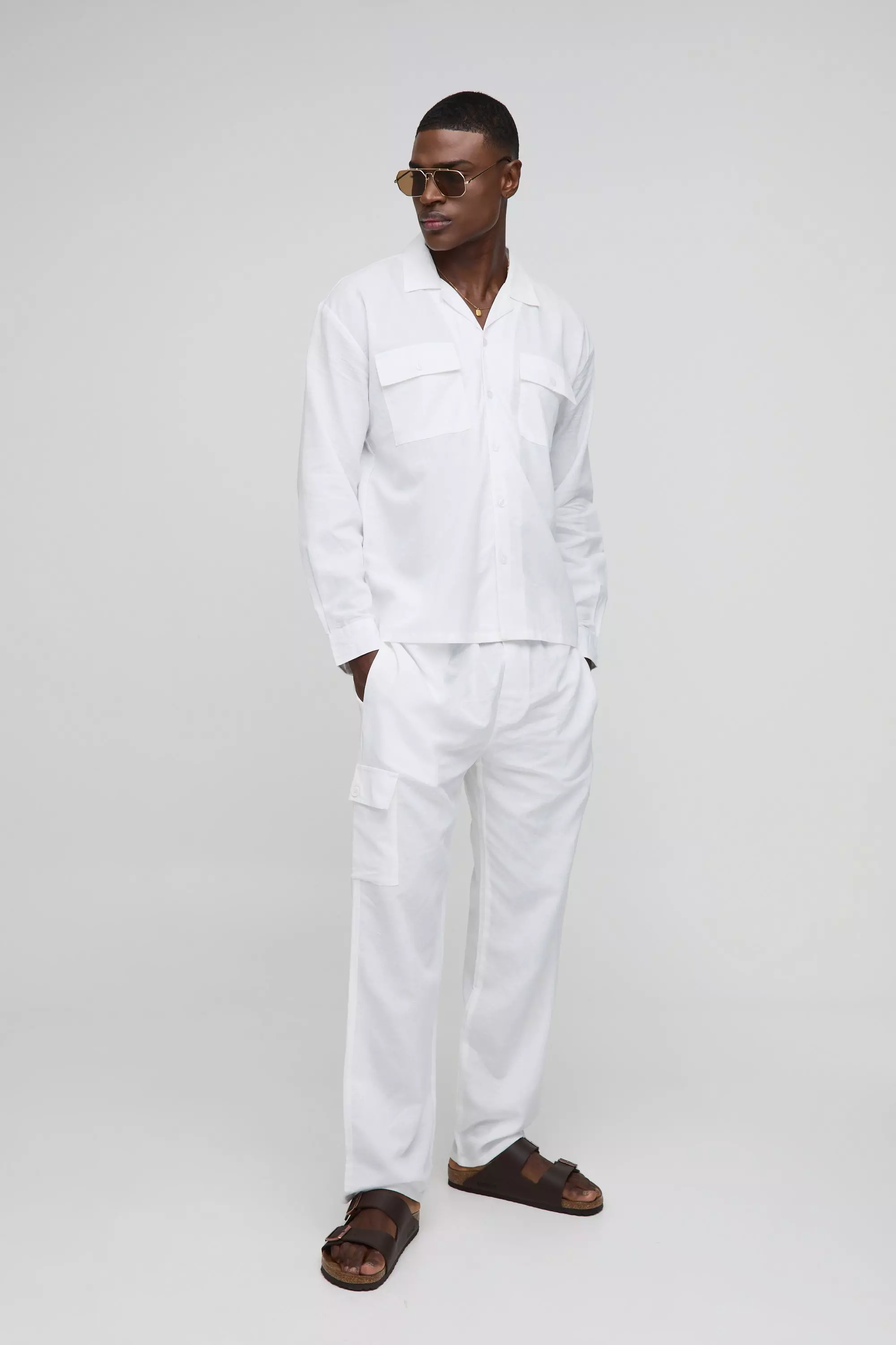 Set Camicia Oversize Con Tasche Cargo & Pantaloni, White immagine alternativa