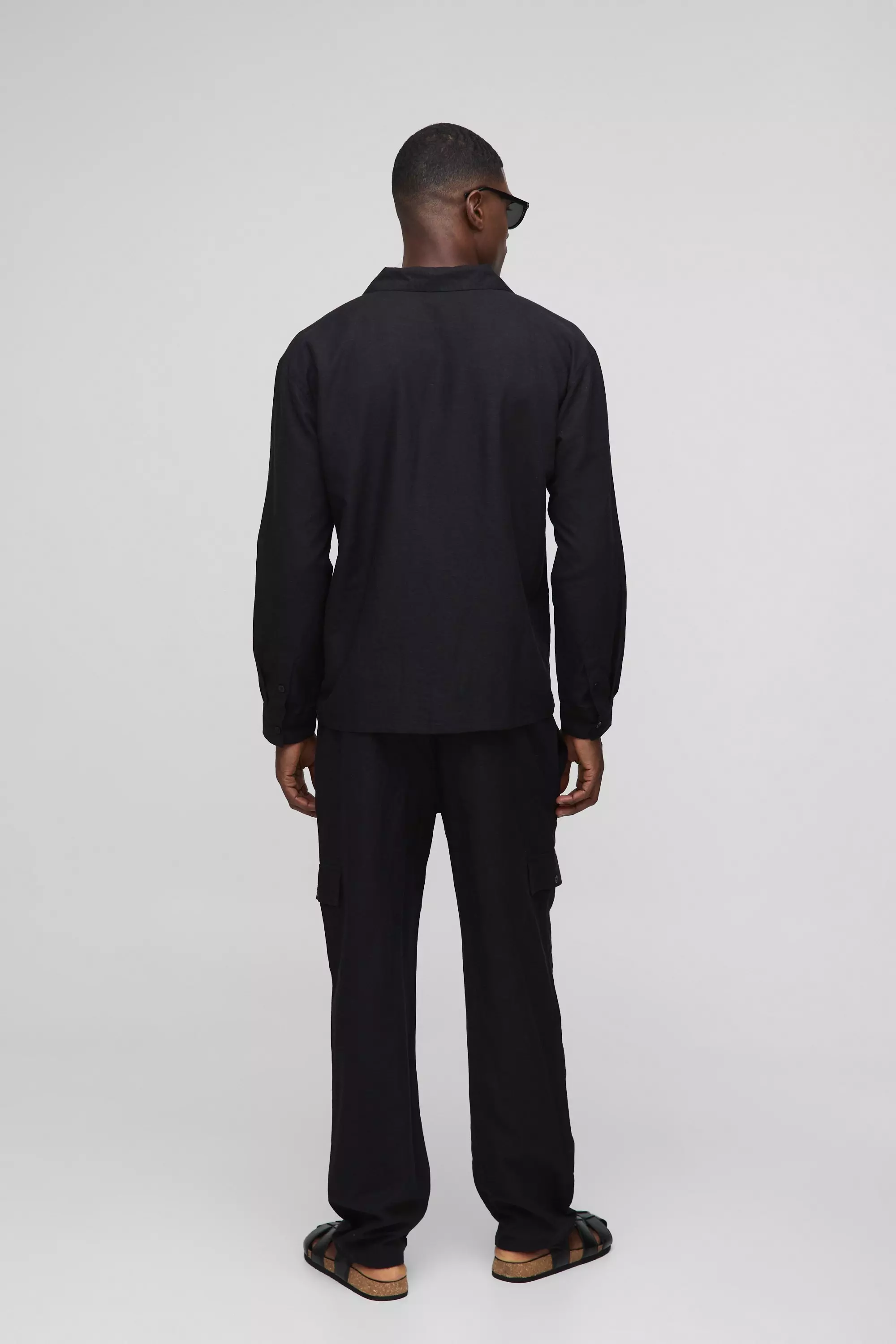 Black Oversized Overhemd Met Cargo Zakken En Broek Set alternatieve afbeelding