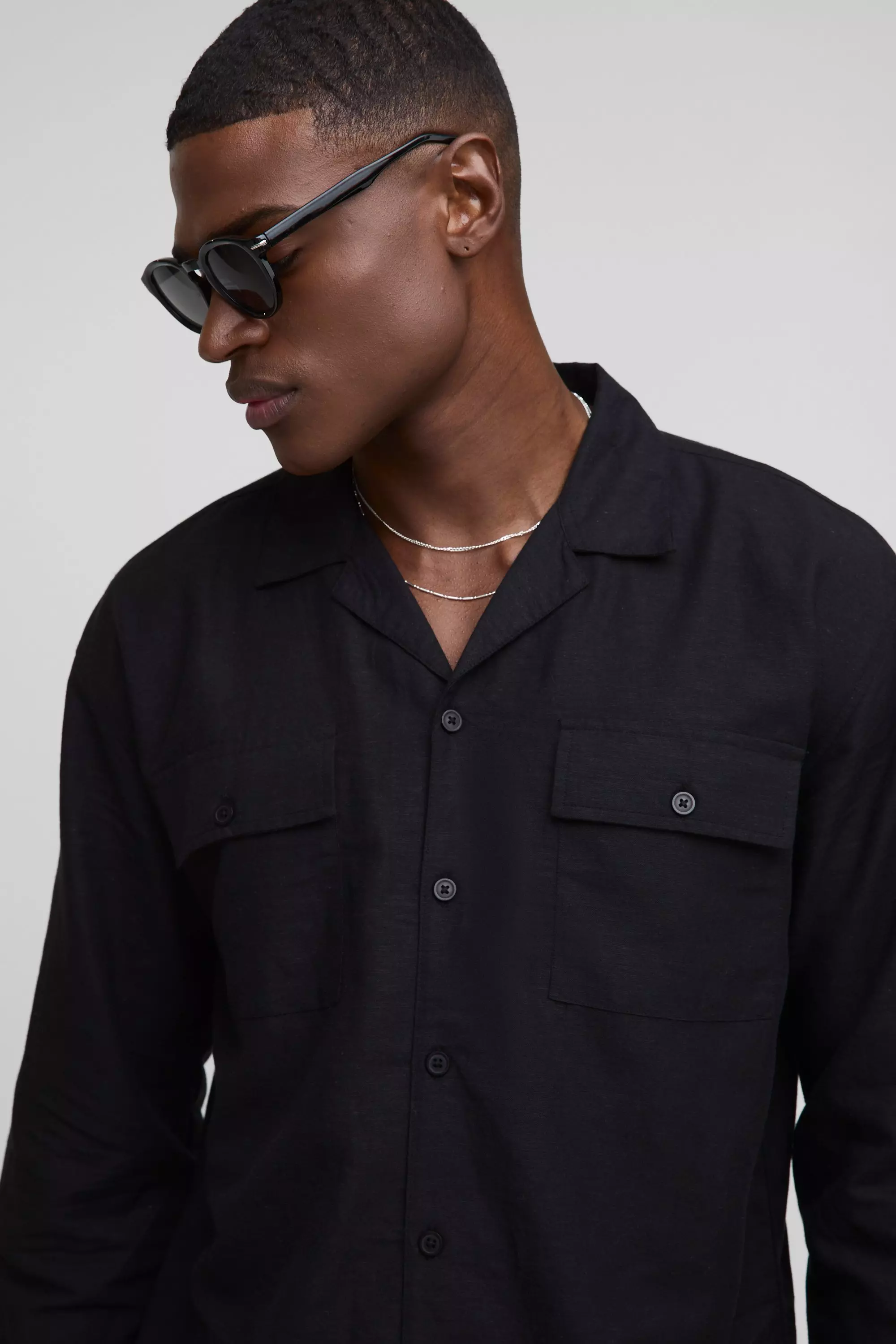 Black Oversized Overhemd Met Cargo Zakken En Broek Set alternatieve afbeelding