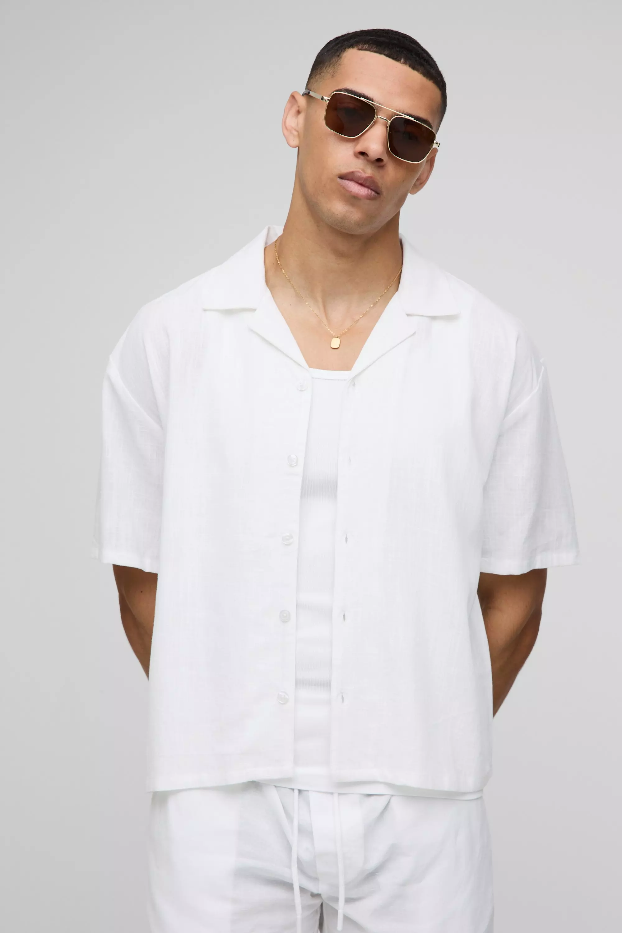 Heavyweight Linen Blend Oversized Boxy Shirt White