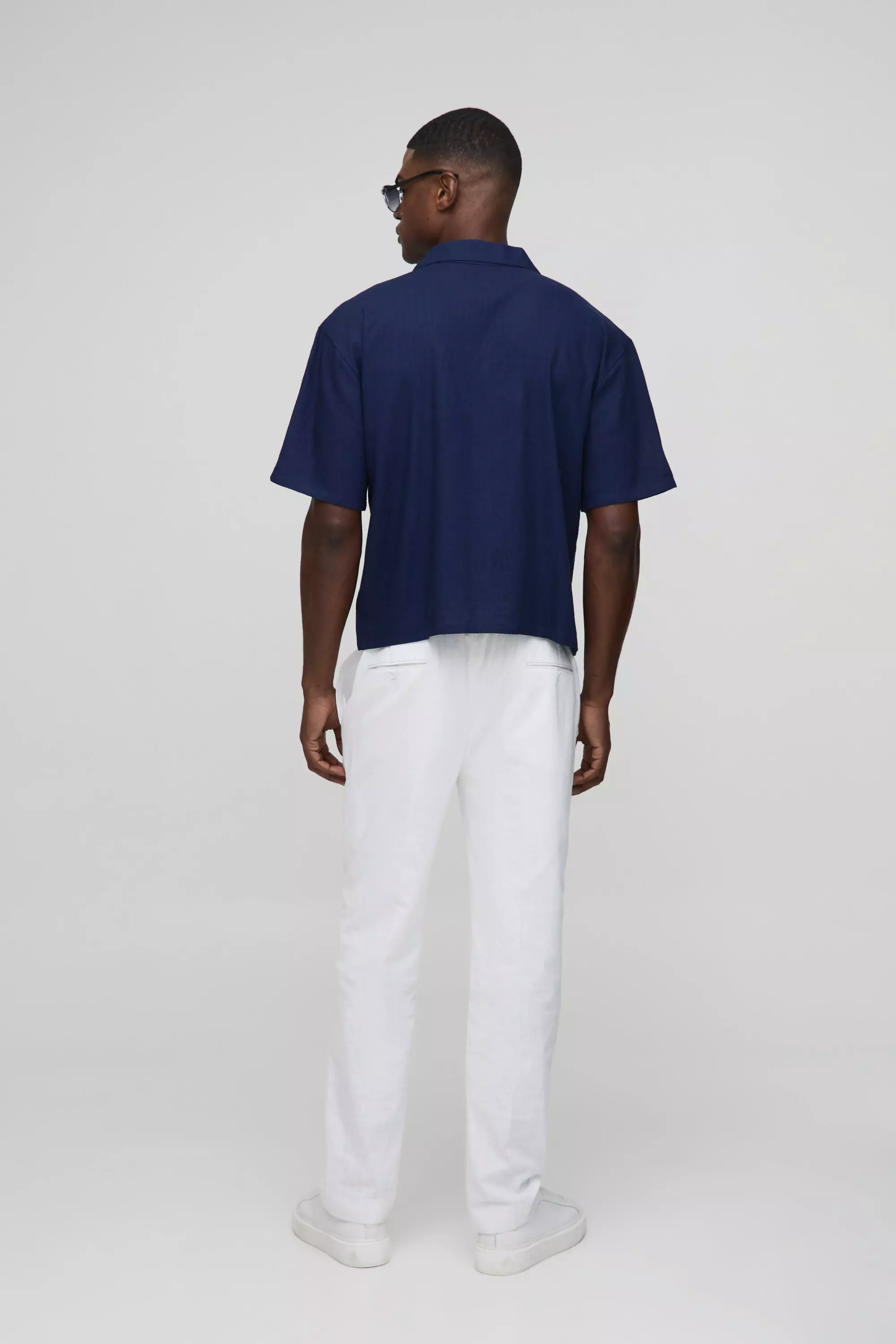 Navy Heavyweight Linen Blend Oversized Boxy Shirt alternative image