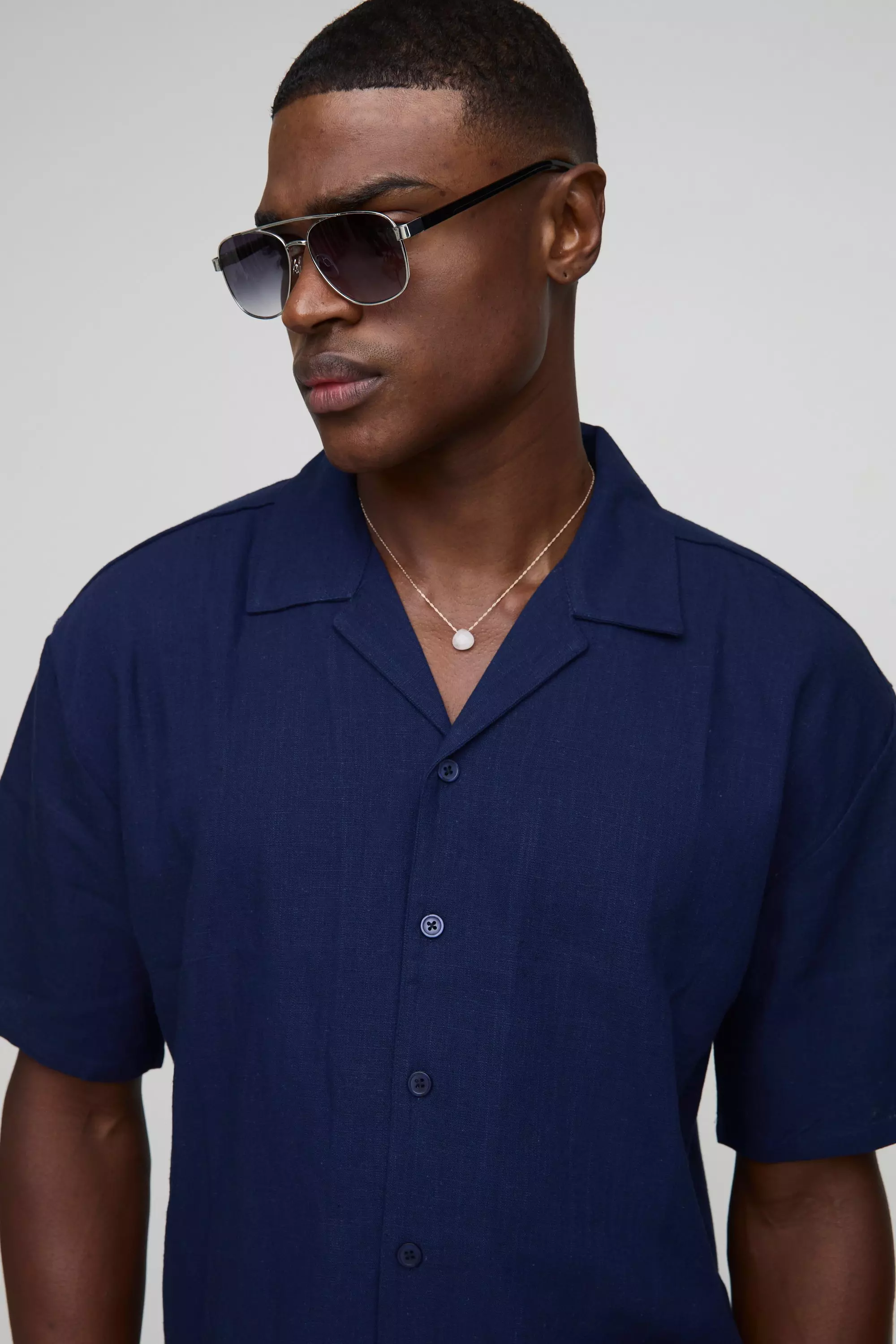 Navy Heavyweight Linen Blend Oversized Boxy Shirt alternative image