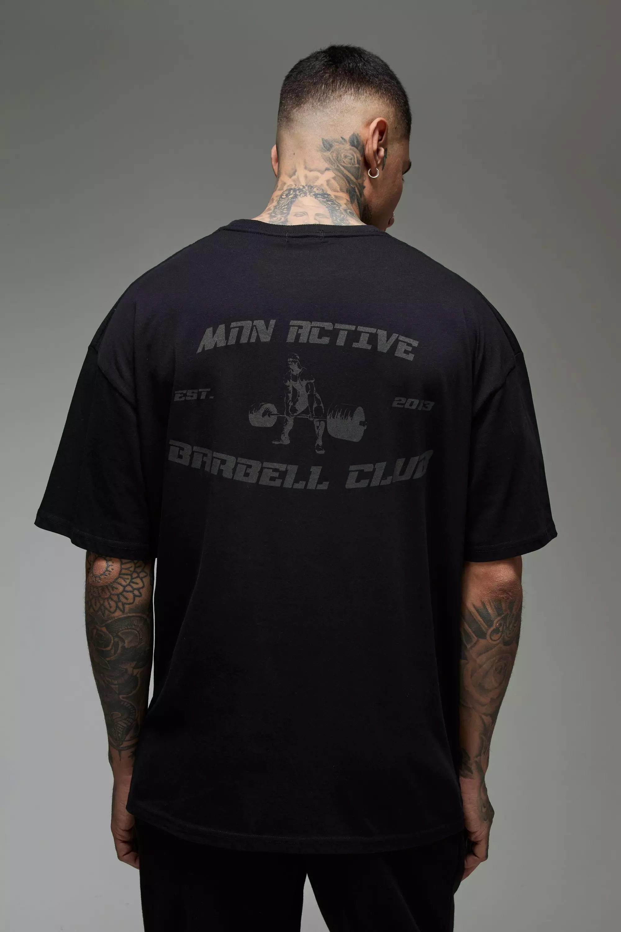 Black Tall Man Active Barbell Club Oversized T-shirt