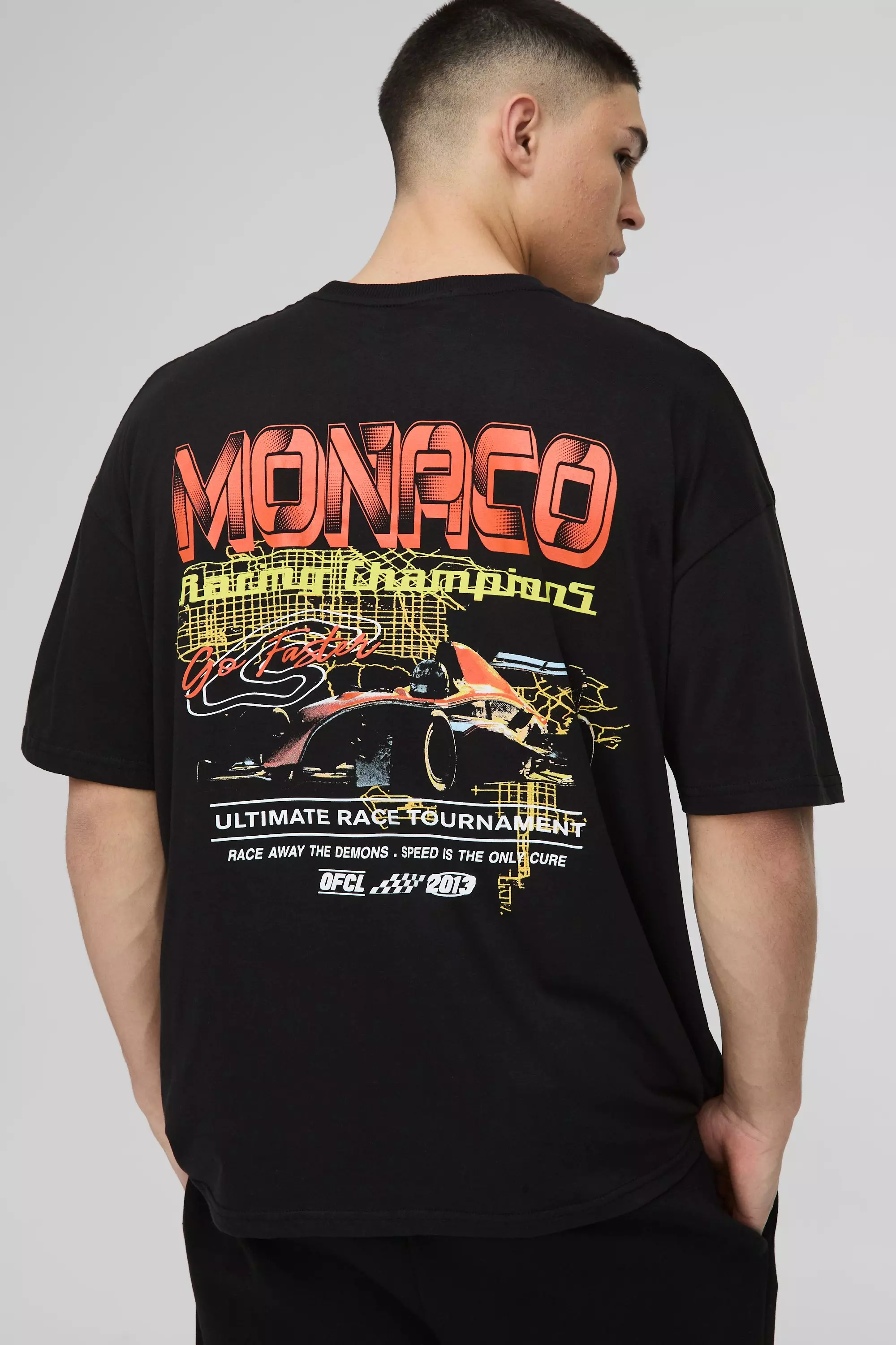 Black Oversized Monaco Moto Graphic T-Shirt alternative image