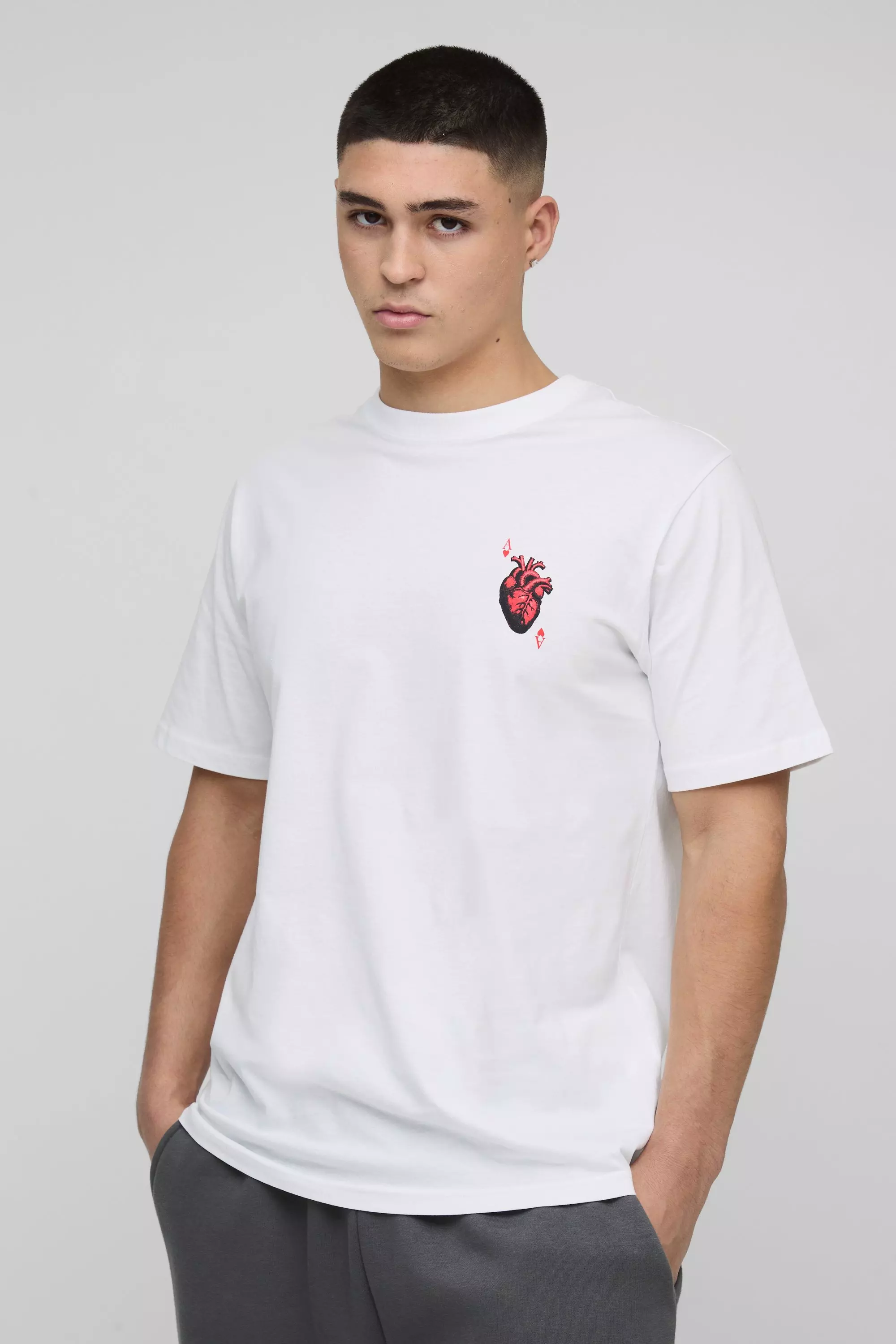 T-Shirt Con Grafica Di Cuore E Asso, White immagine alternativa