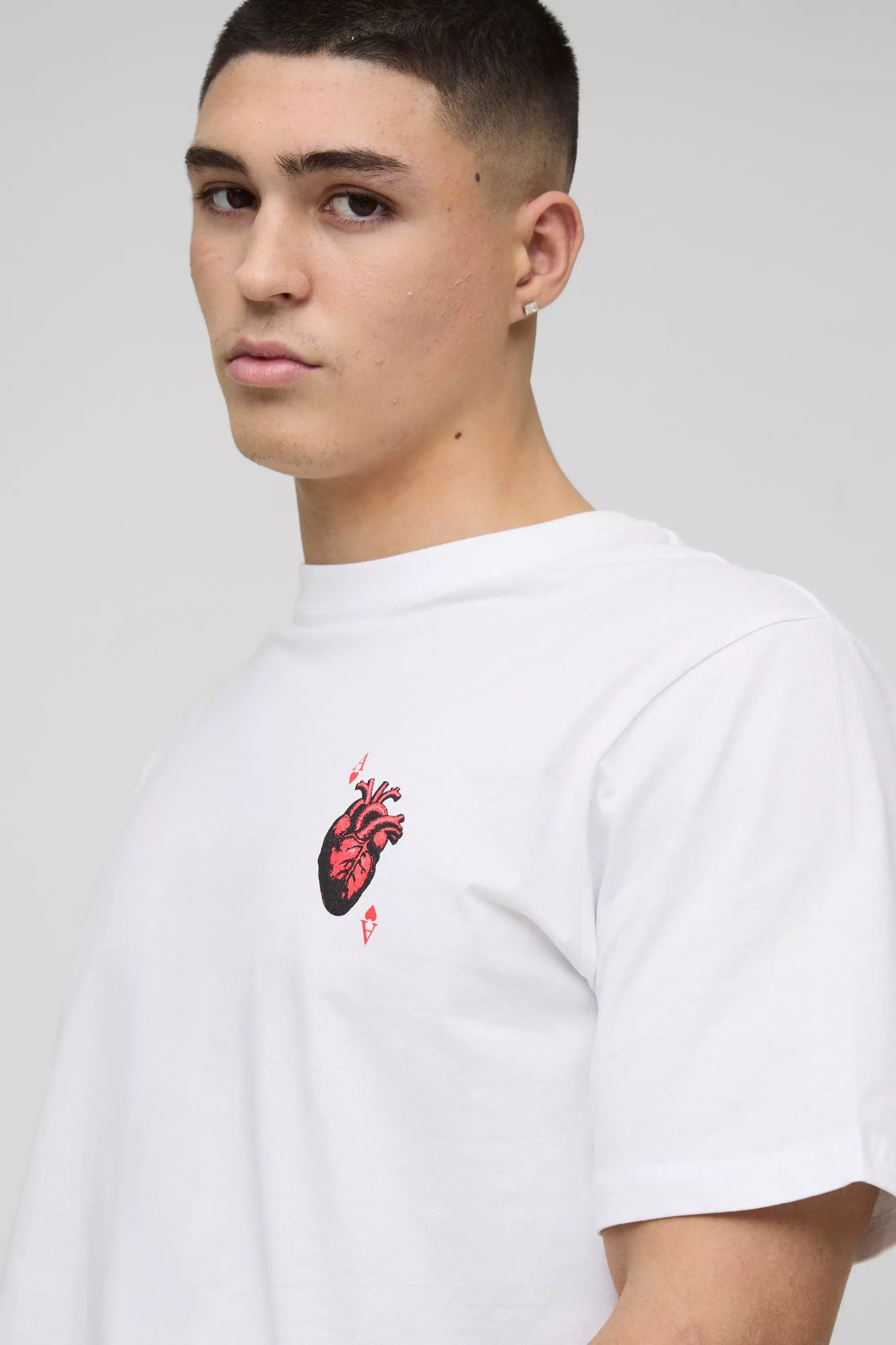 T-Shirt Con Grafica Di Cuore E Asso, White immagine alternativa