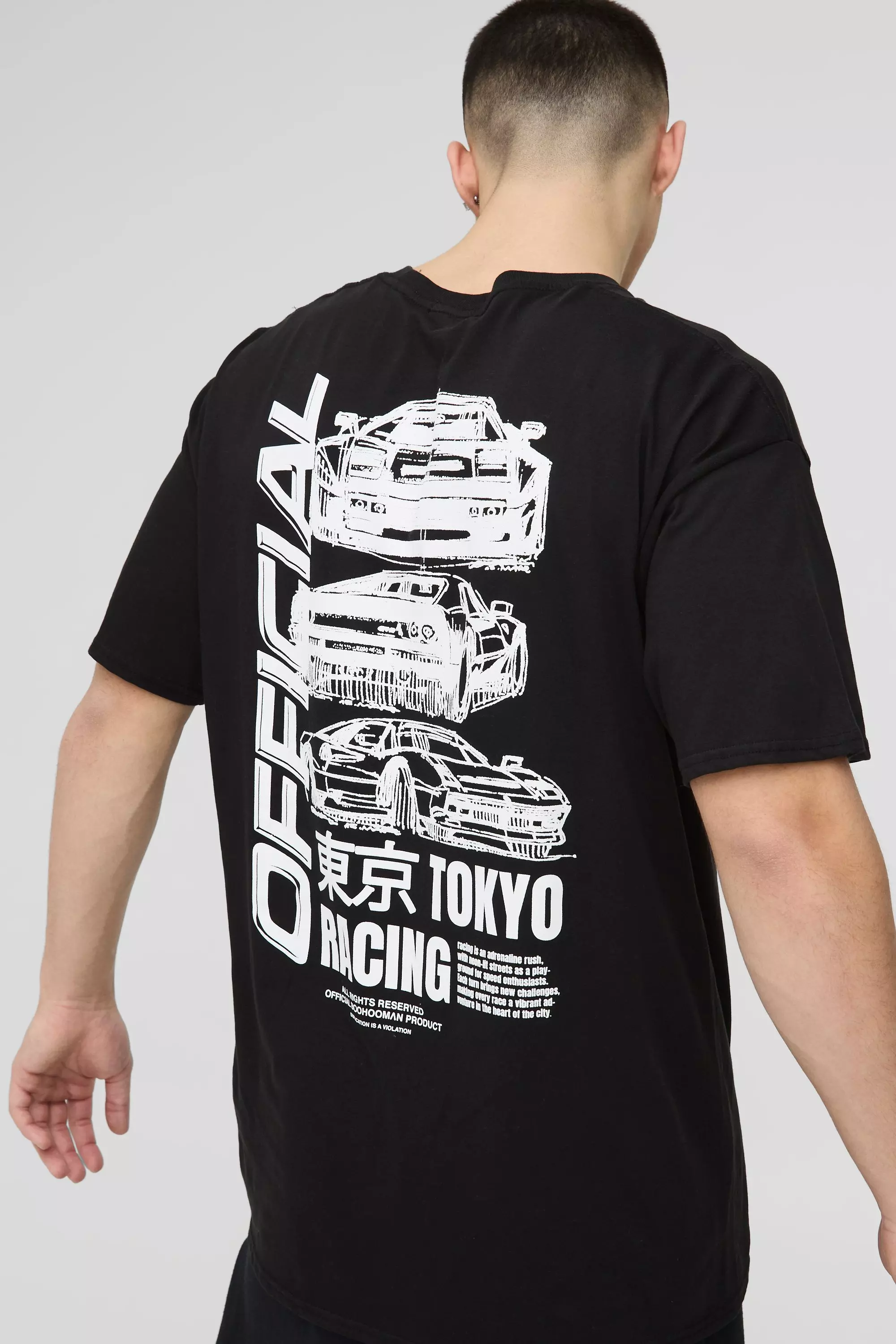 Black Oversized Official Racing T-Shirt Met Print alternatieve afbeelding