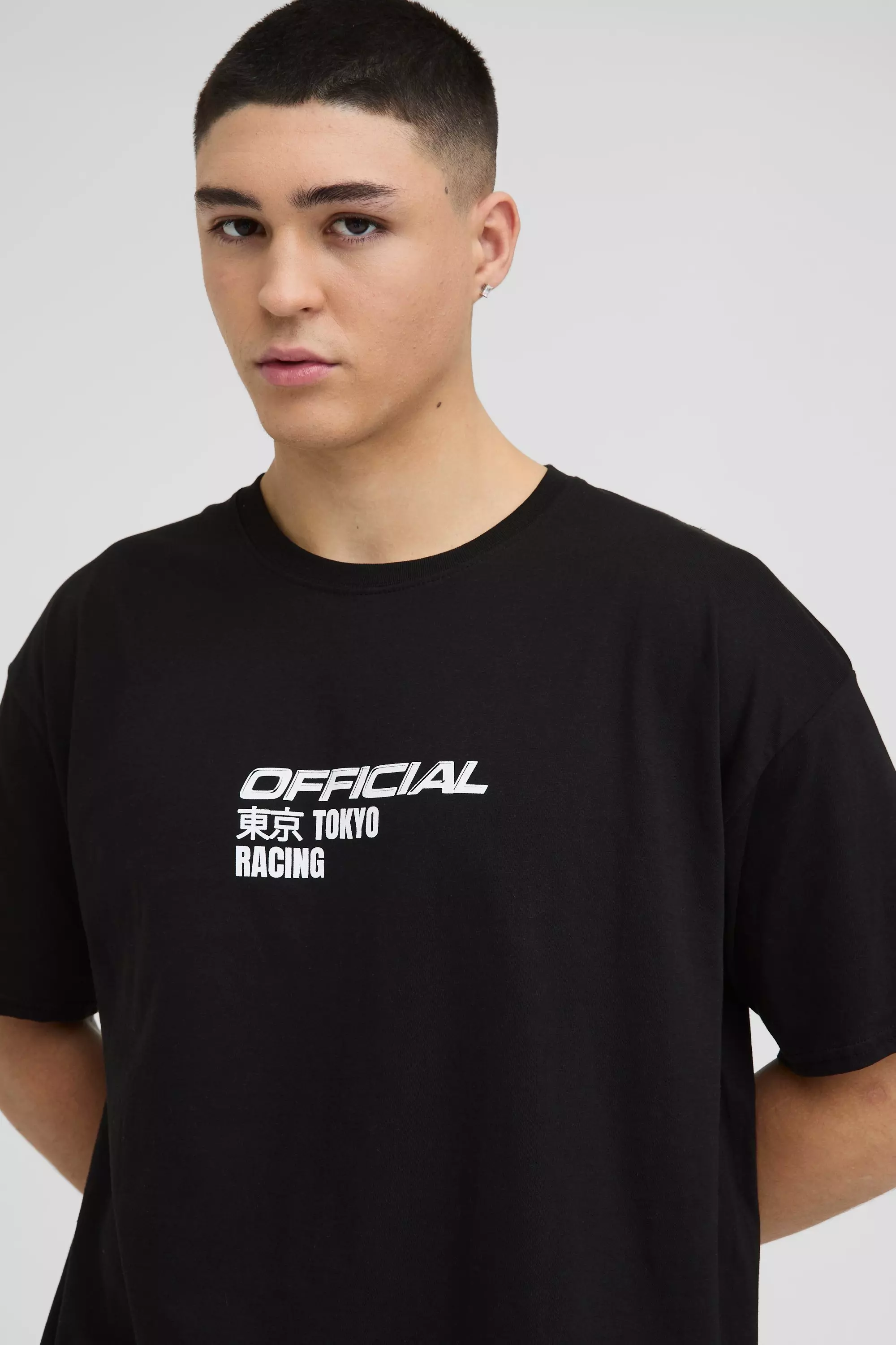 Black Oversized Official Racing T-Shirt Met Print alternatieve afbeelding