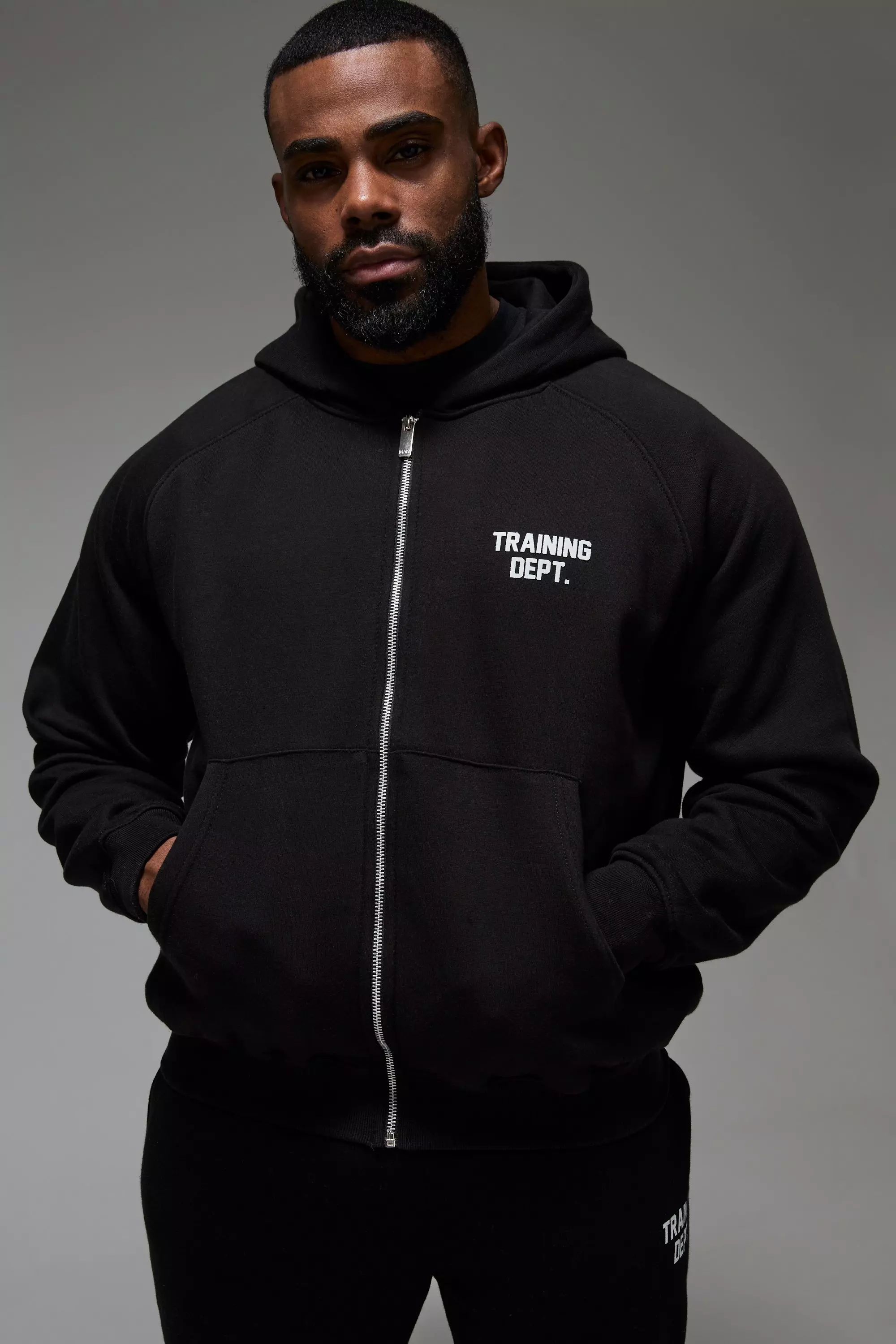 Black Man Active Training Dept Oversized Boxy Zip Through Hoodie