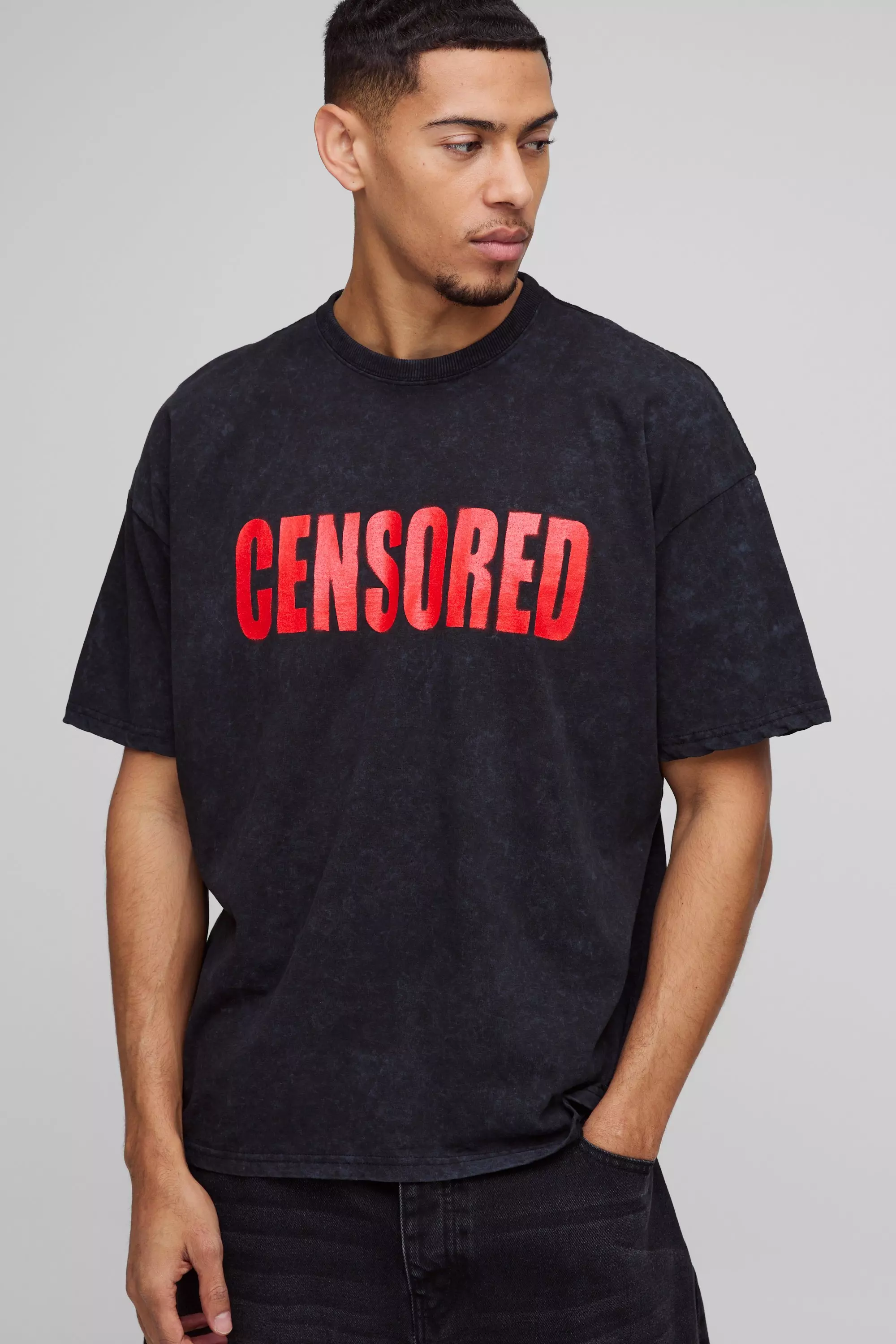 T-shirt oversize délavé à slogan, Black autre image
