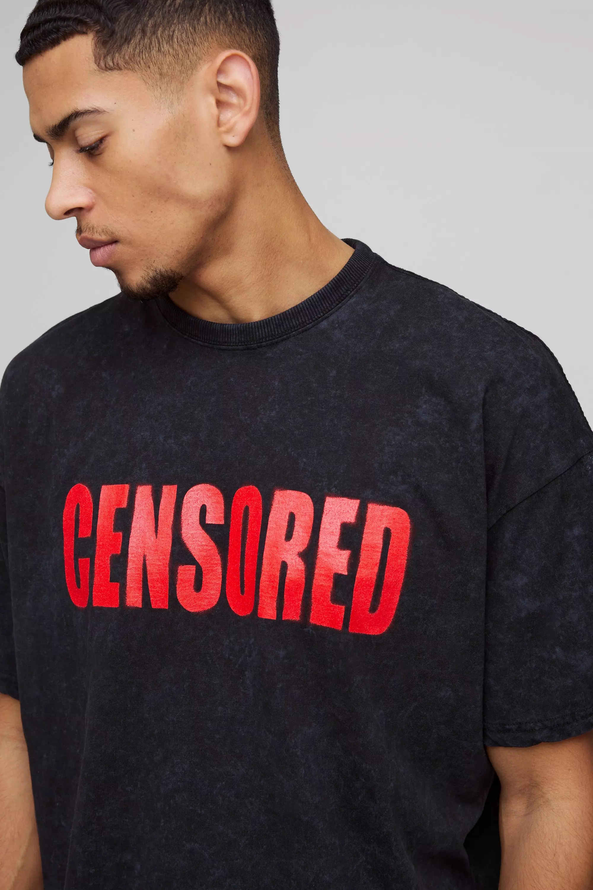 T-shirt oversize délavé à slogan, Black autre image