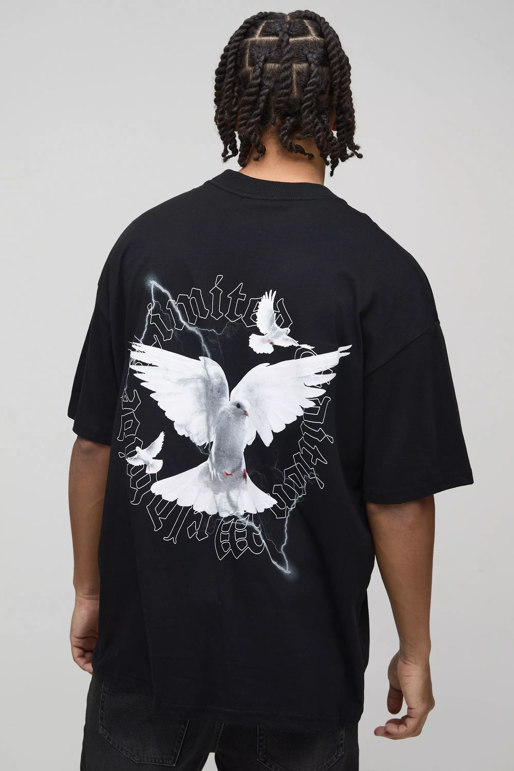 Black Oversized Extended Neck Dove Graphic T-Shirt alternative image