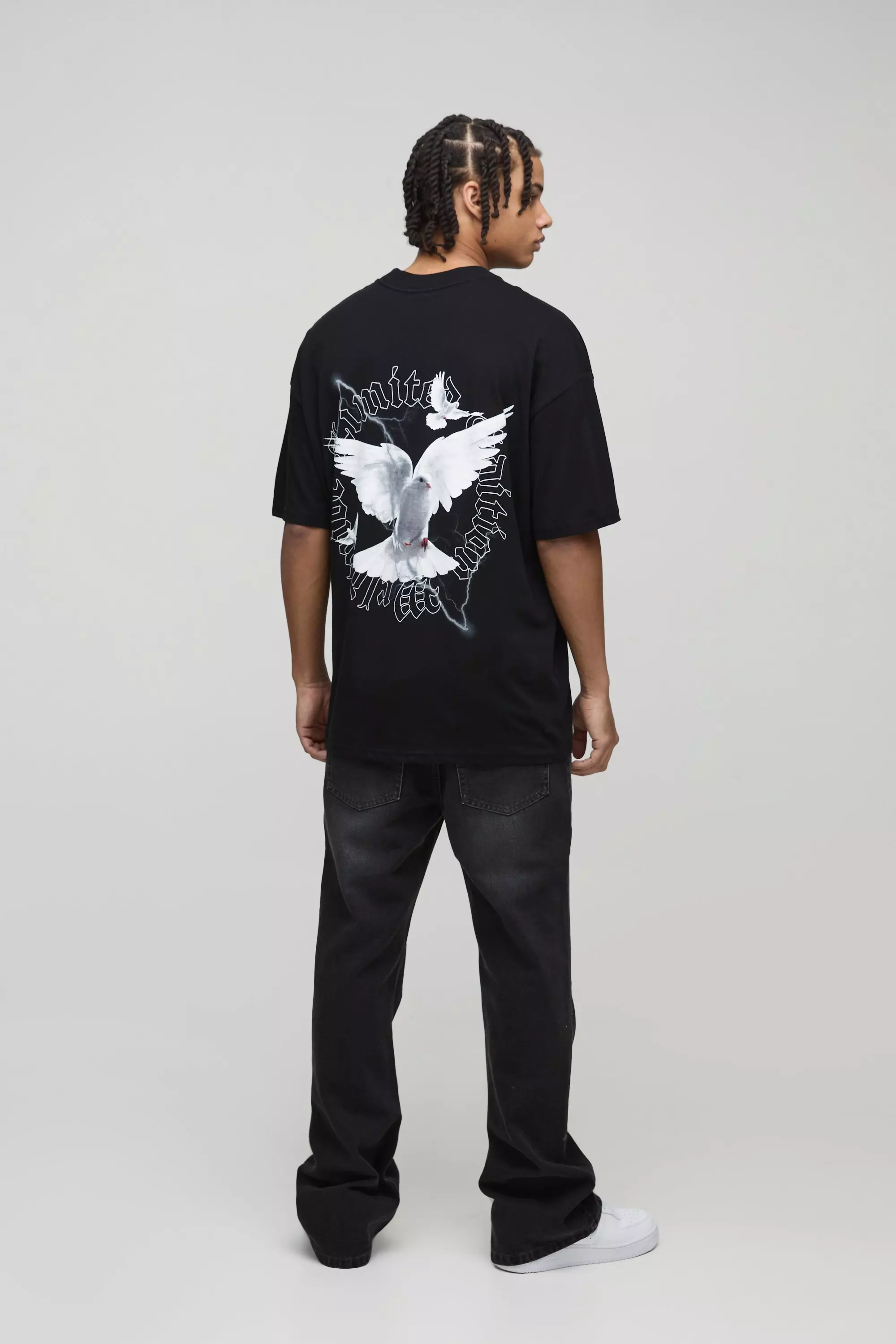 Black Oversized Extended Neck Dove Graphic T-Shirt alternative image