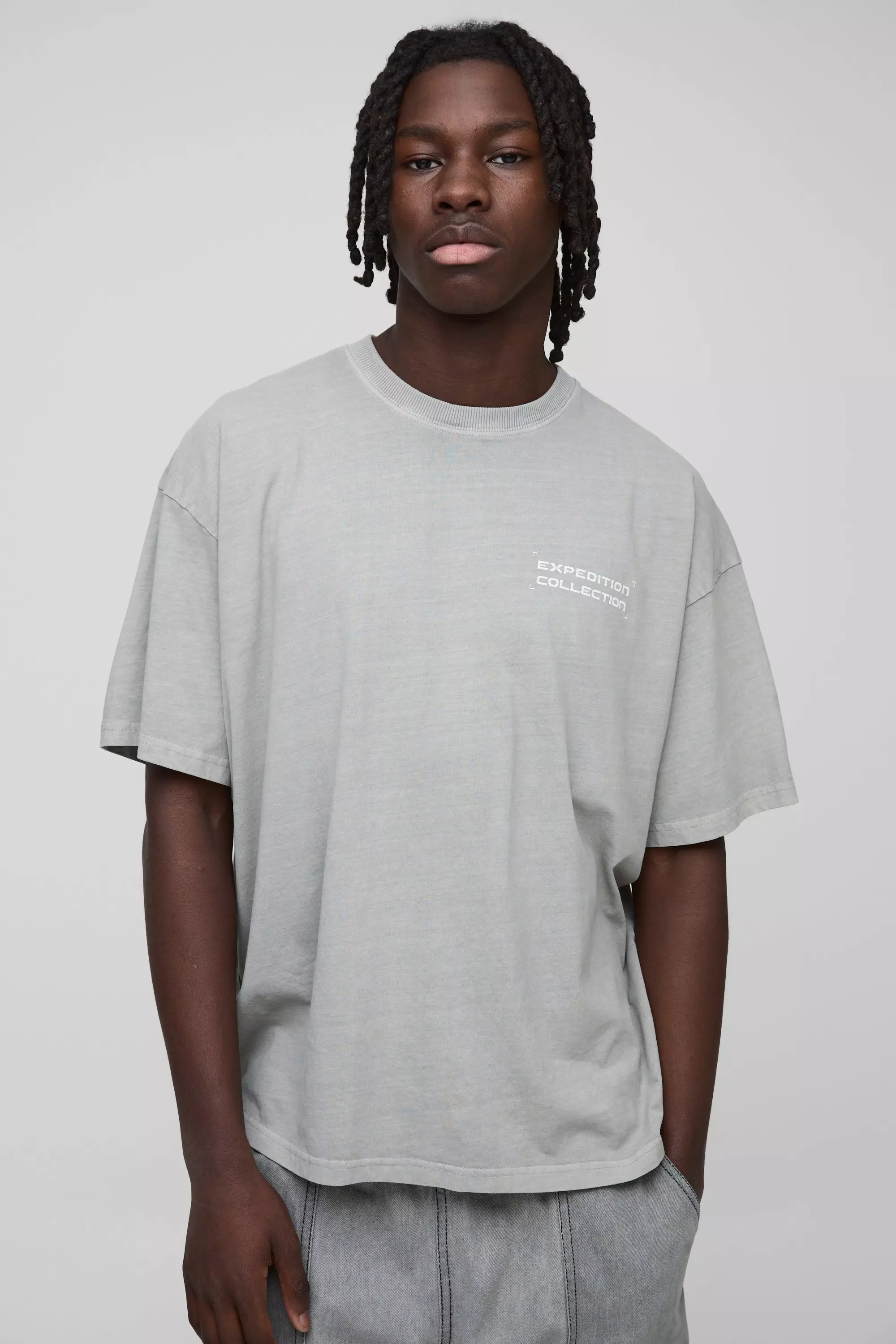 T-shirt oversize slavata con grafica Expedition, Light grey immagine alternativa