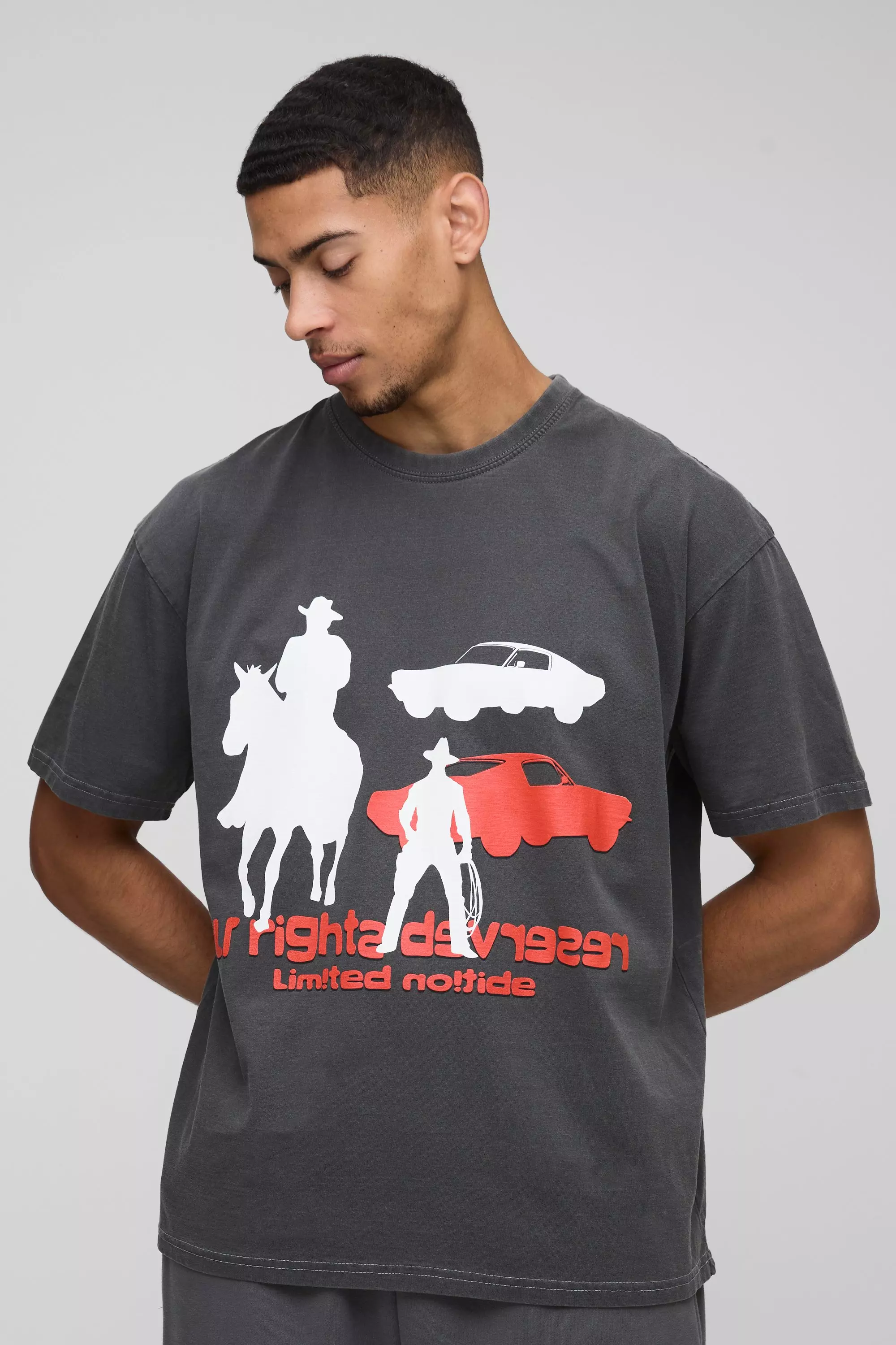 Oversize T-Shirt mit Western Car Print, Charcoal alternatives Bild