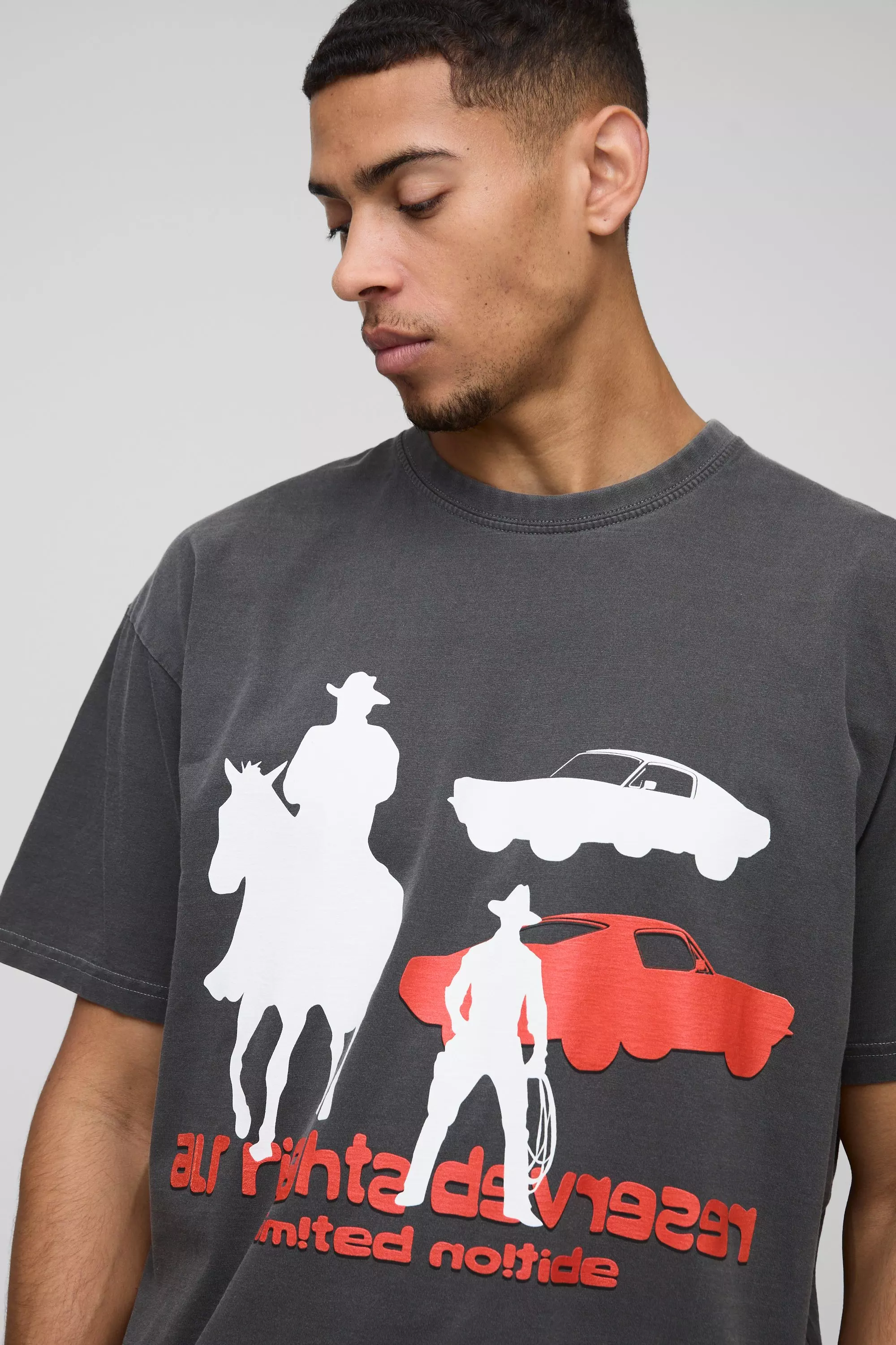 Oversize T-Shirt mit Western Car Print, Charcoal alternatives Bild