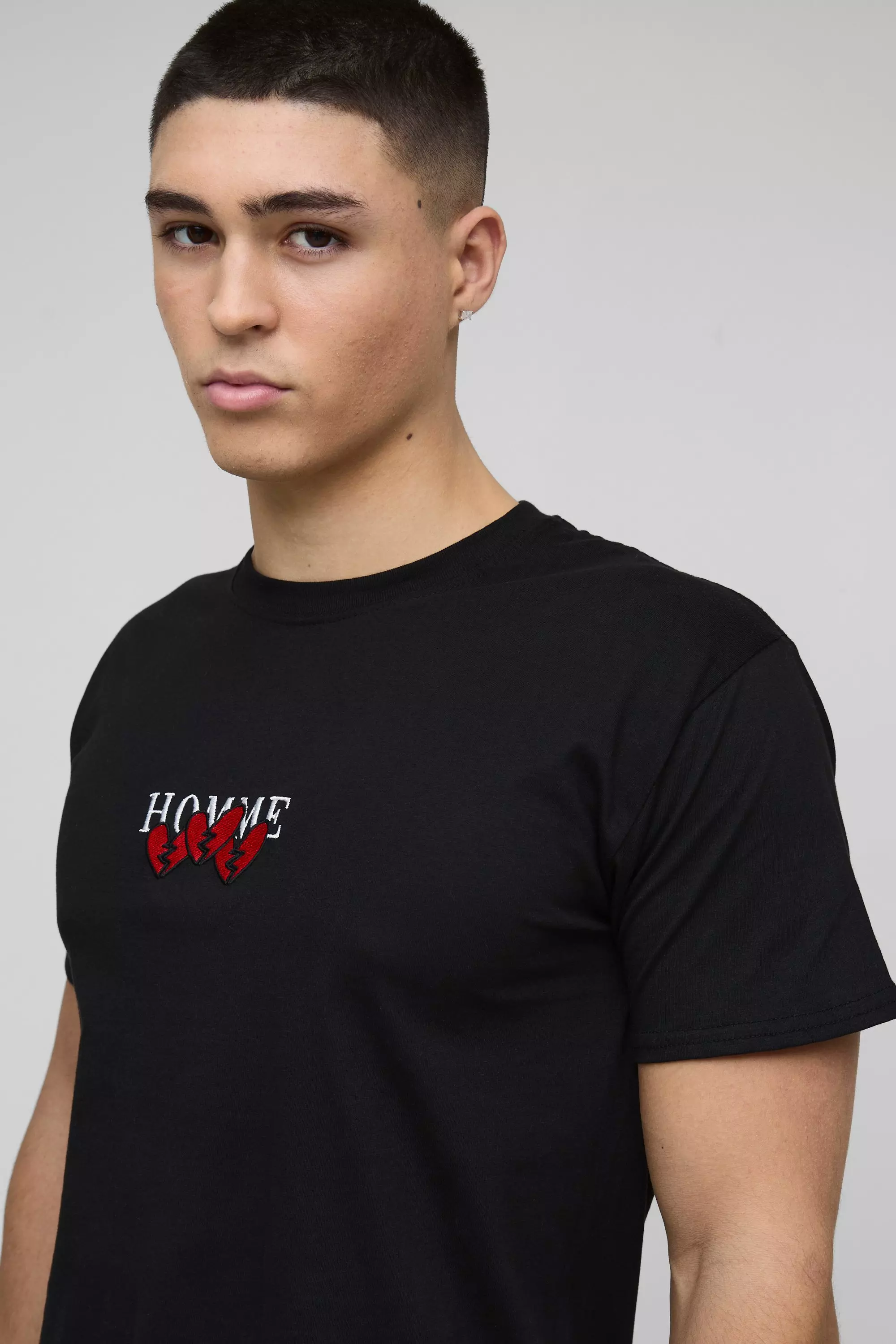 Black Geborduurd Homme Hartjes T-Shirt Met Print alternatieve afbeelding