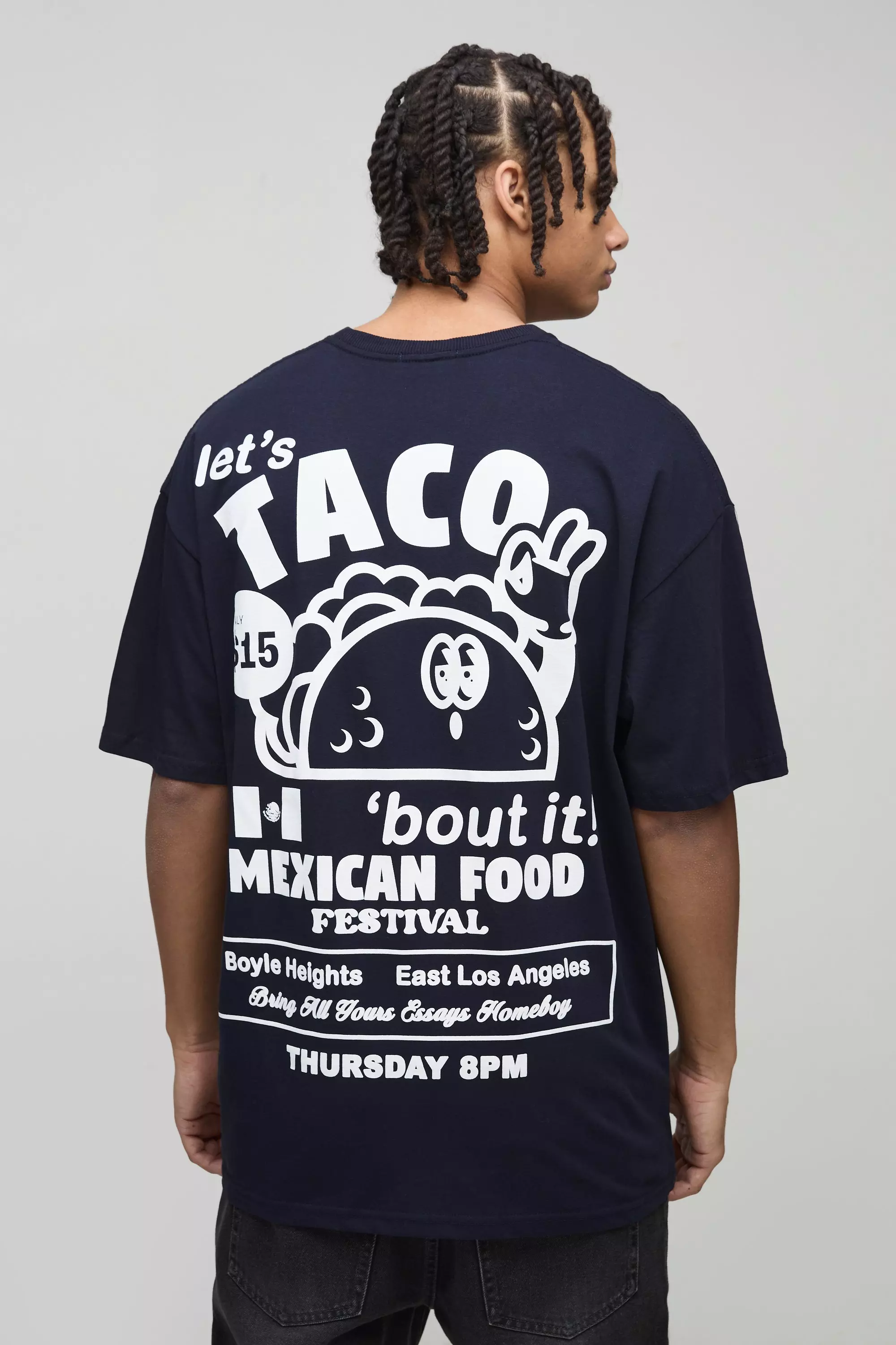 Oversize T-Shirt mit Taco Cartoon Print, Navy alternatives Bild