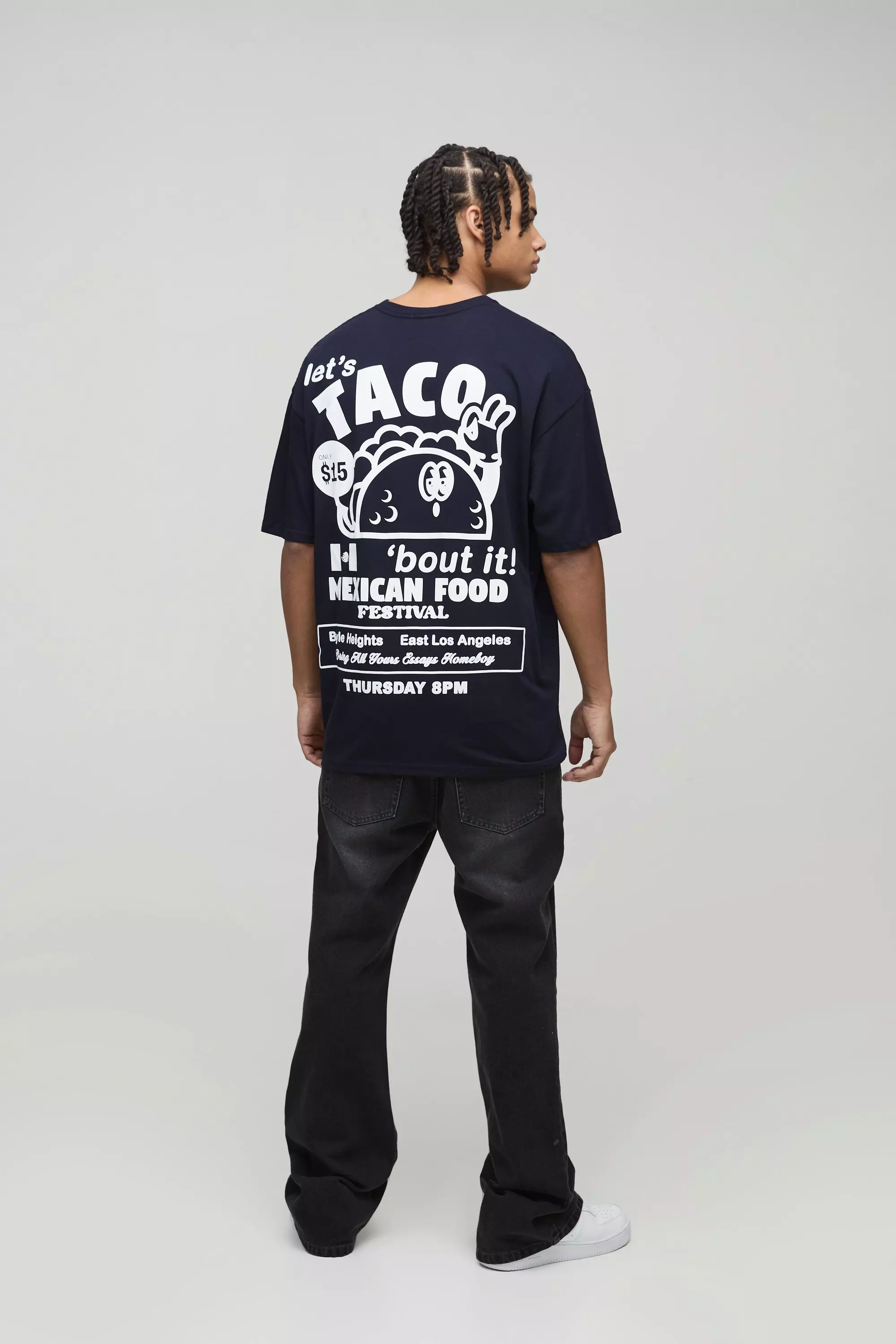 T-Shirt Oversize Con Stampa Di Fumetto Taco, Navy immagine alternativa