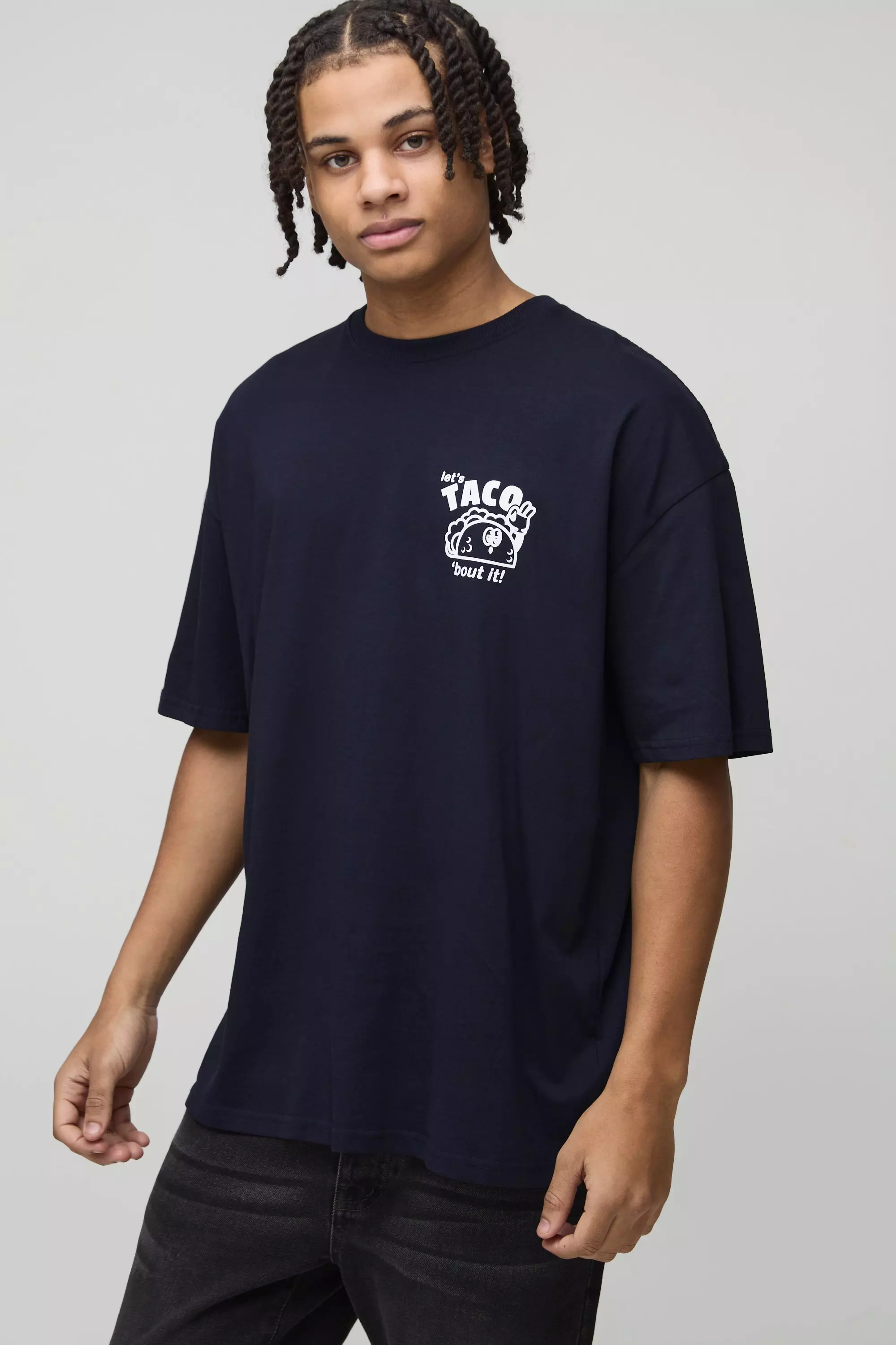 Oversize T-Shirt mit Taco Cartoon Print, Navy alternatives Bild