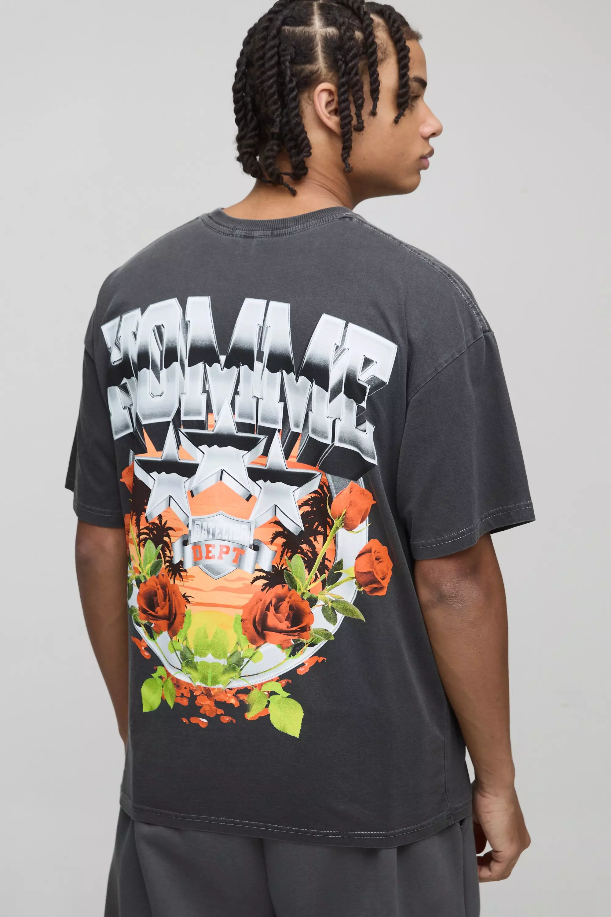 Charcoal Oversized Varsity Star Homme Washed T-Shirt alternative image