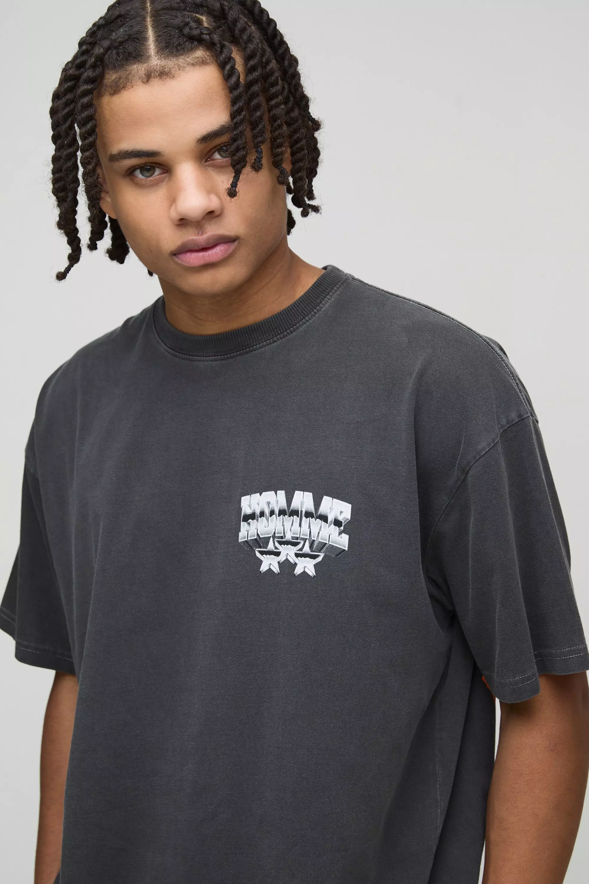 Charcoal Oversized Varsity Star Homme Washed T-Shirt alternative image