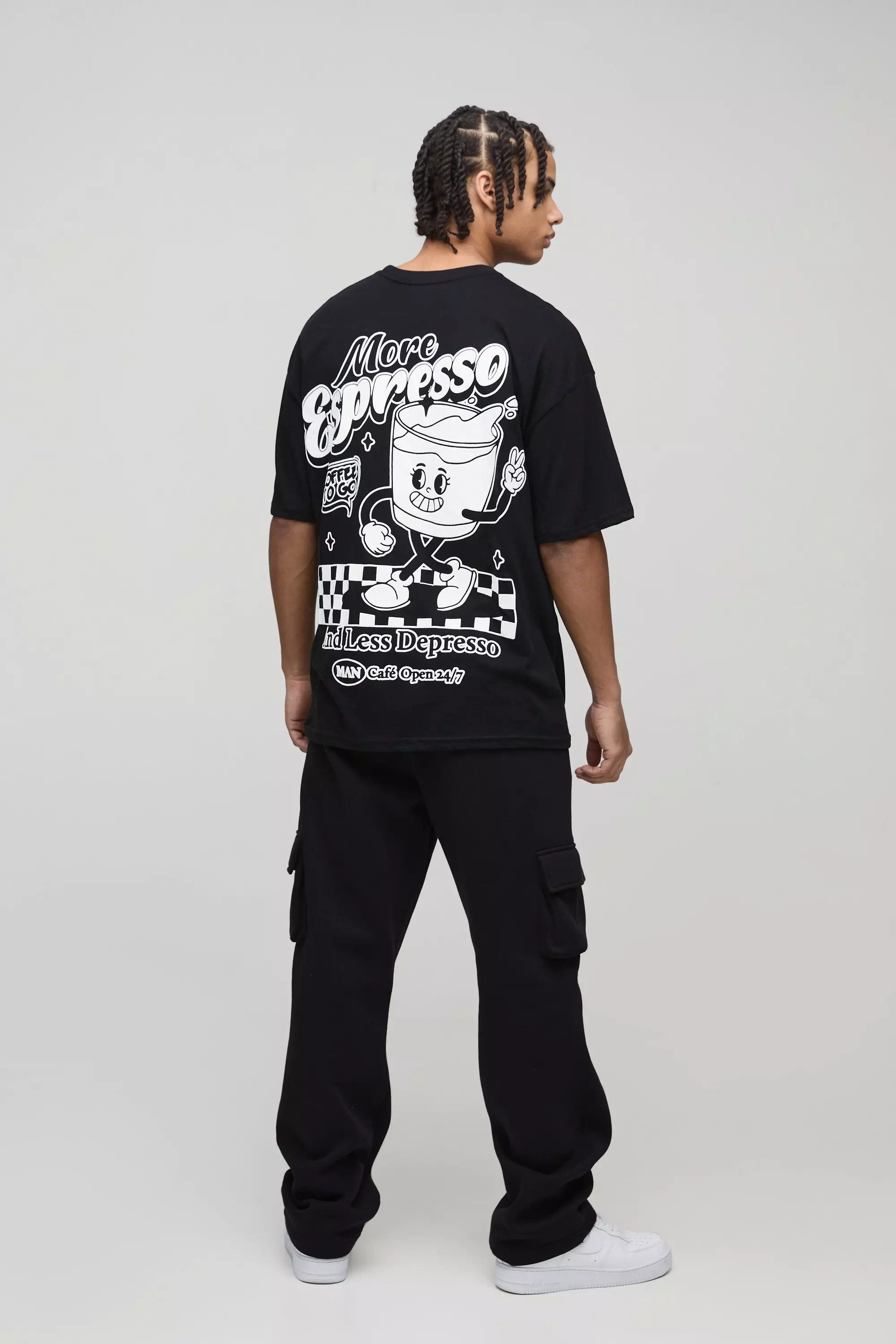 Oversized Espresso Cartoon Puff Print T-Shirt | boohooMAN
