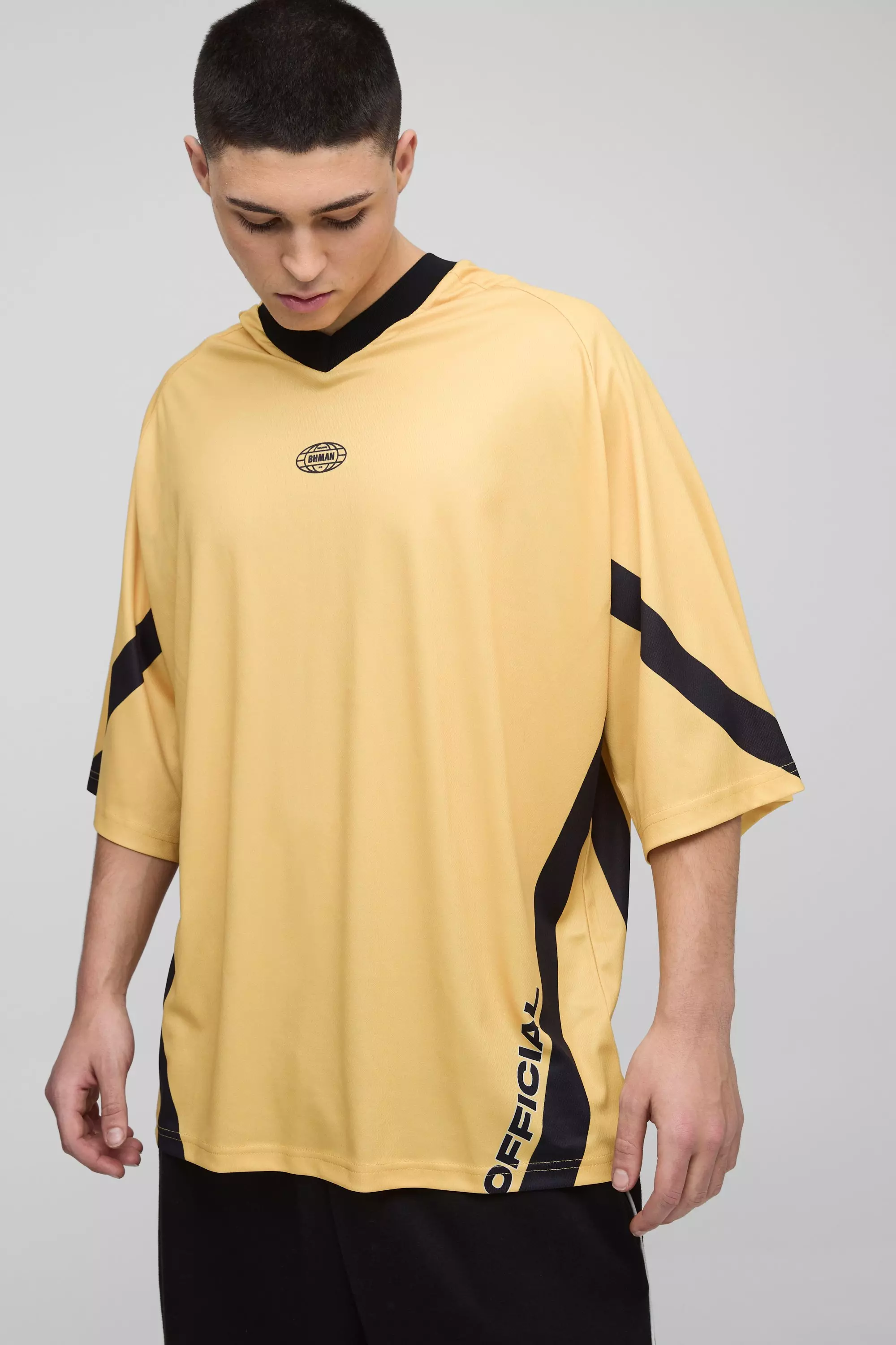 Oversized Longline V Neck Mesh Hockey Top Yellow