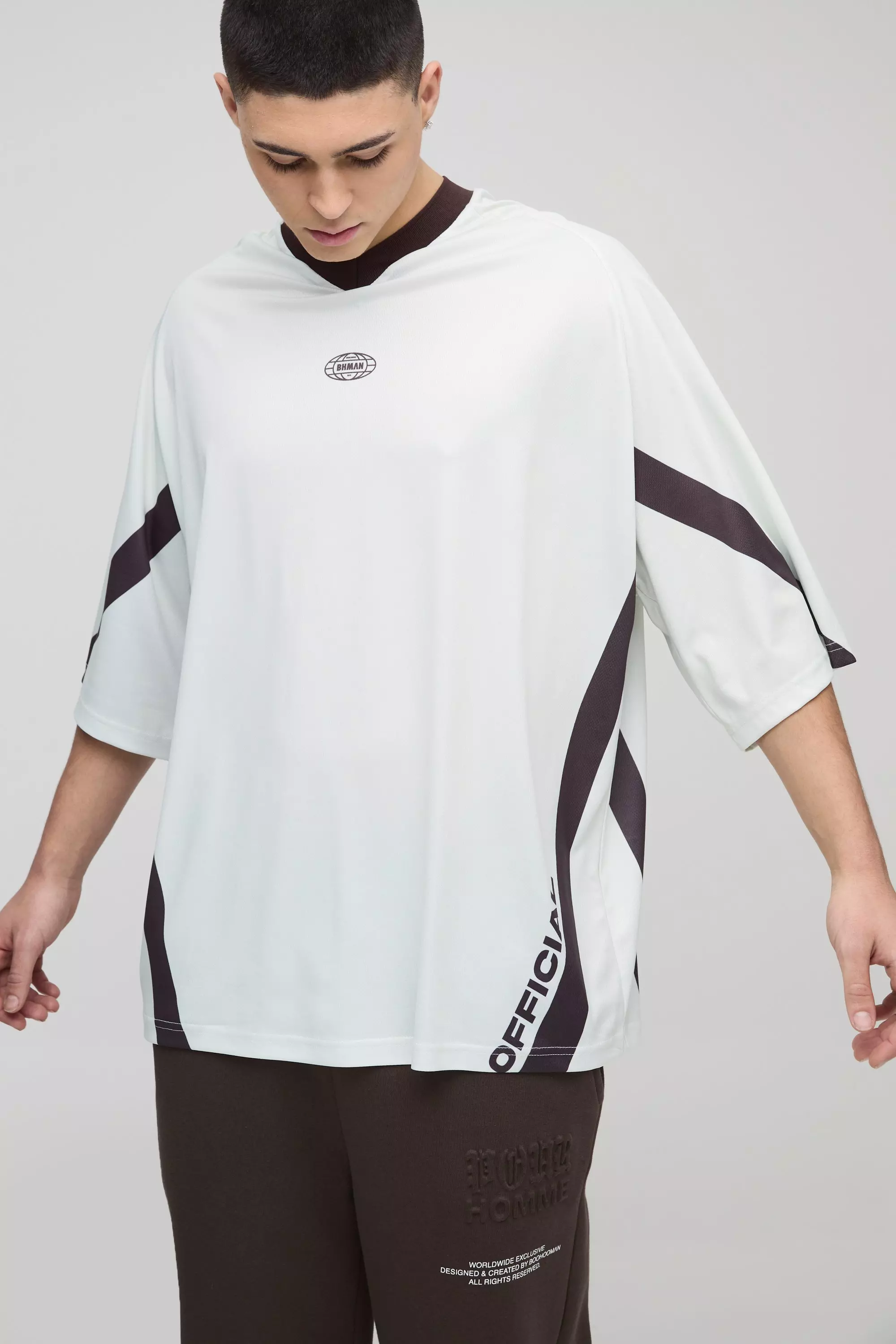 Oversized Longline V Neck Mesh Hockey Top Ecru