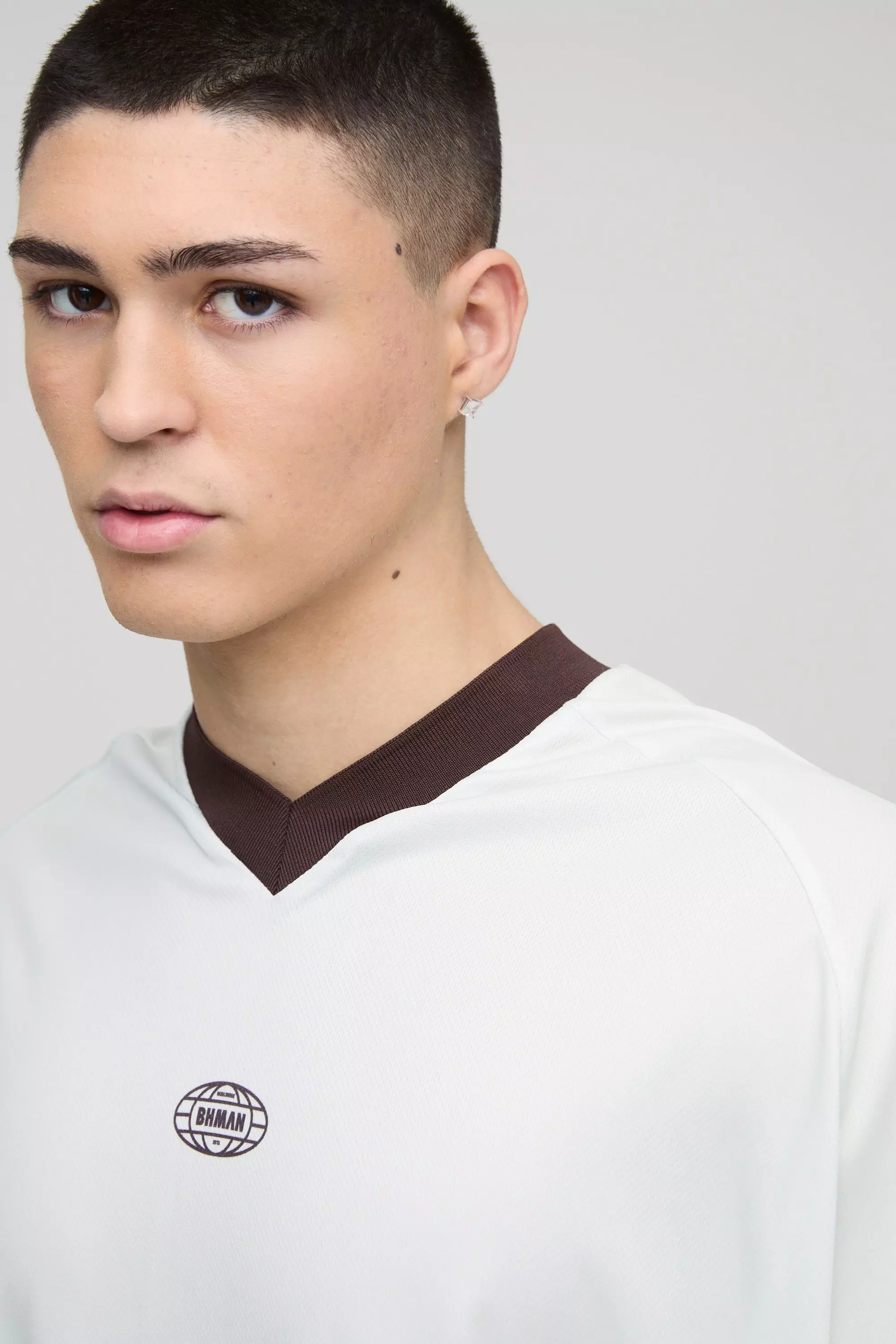Ecru Oversized Longline V Neck Mesh Hockey Top alternative image