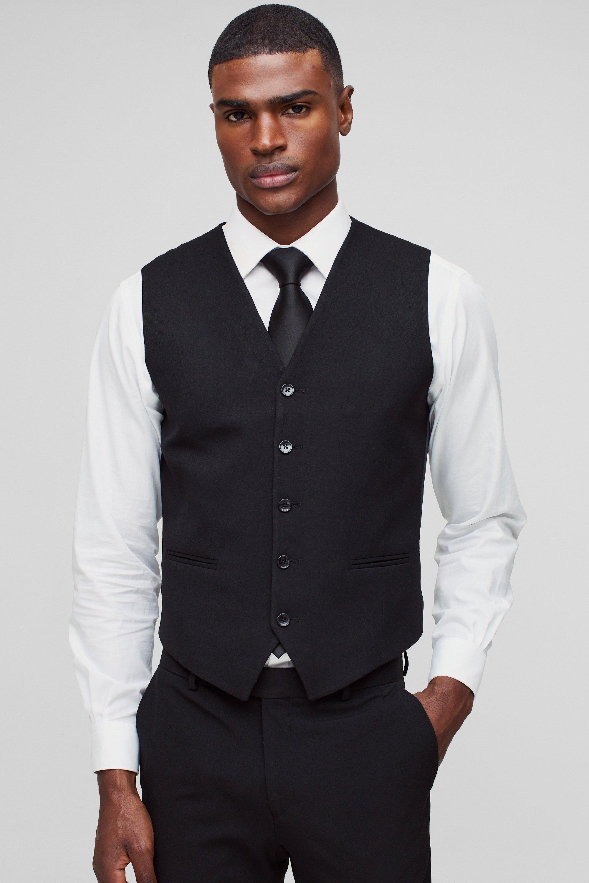 Skinny Black Vest | boohooMAN USA